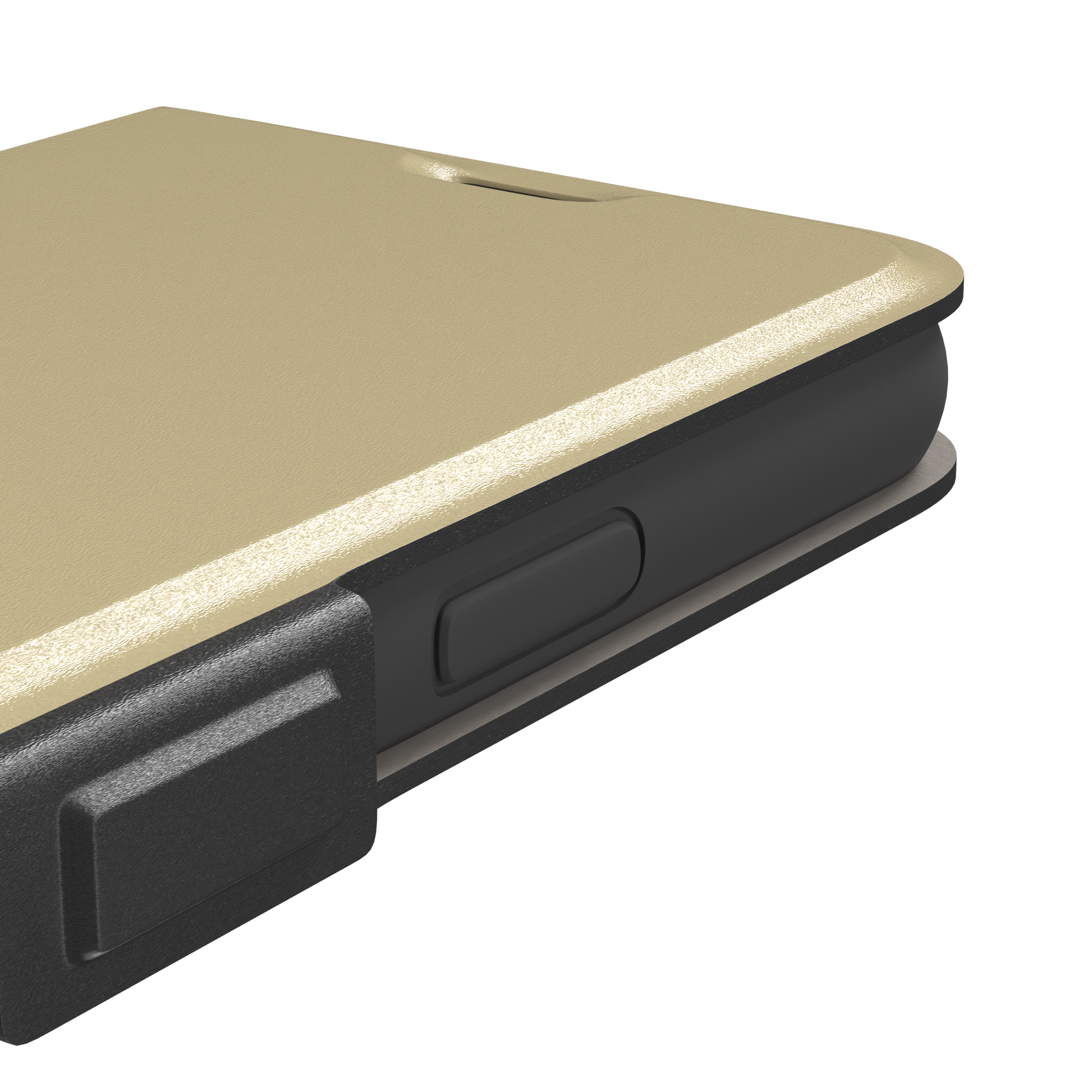 Solid muted olive-khaki phone case with smooth matte finish on iPhone, phone case by Caselier — wallet case, volume buttons detail