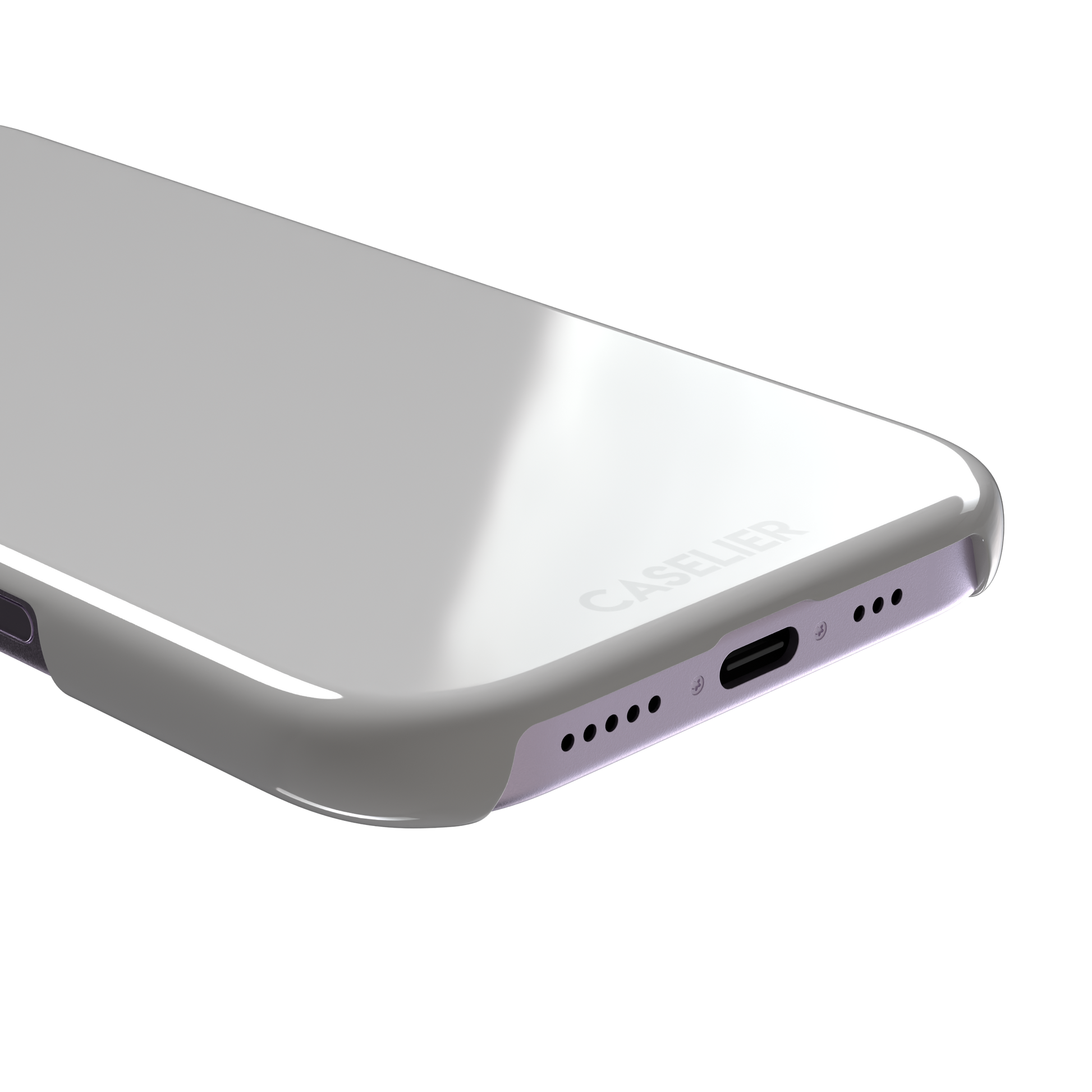 Solid mid-tone grey phone case with minimal matte finish on iPhone, phone case by Caselier — snap case, charging port detail