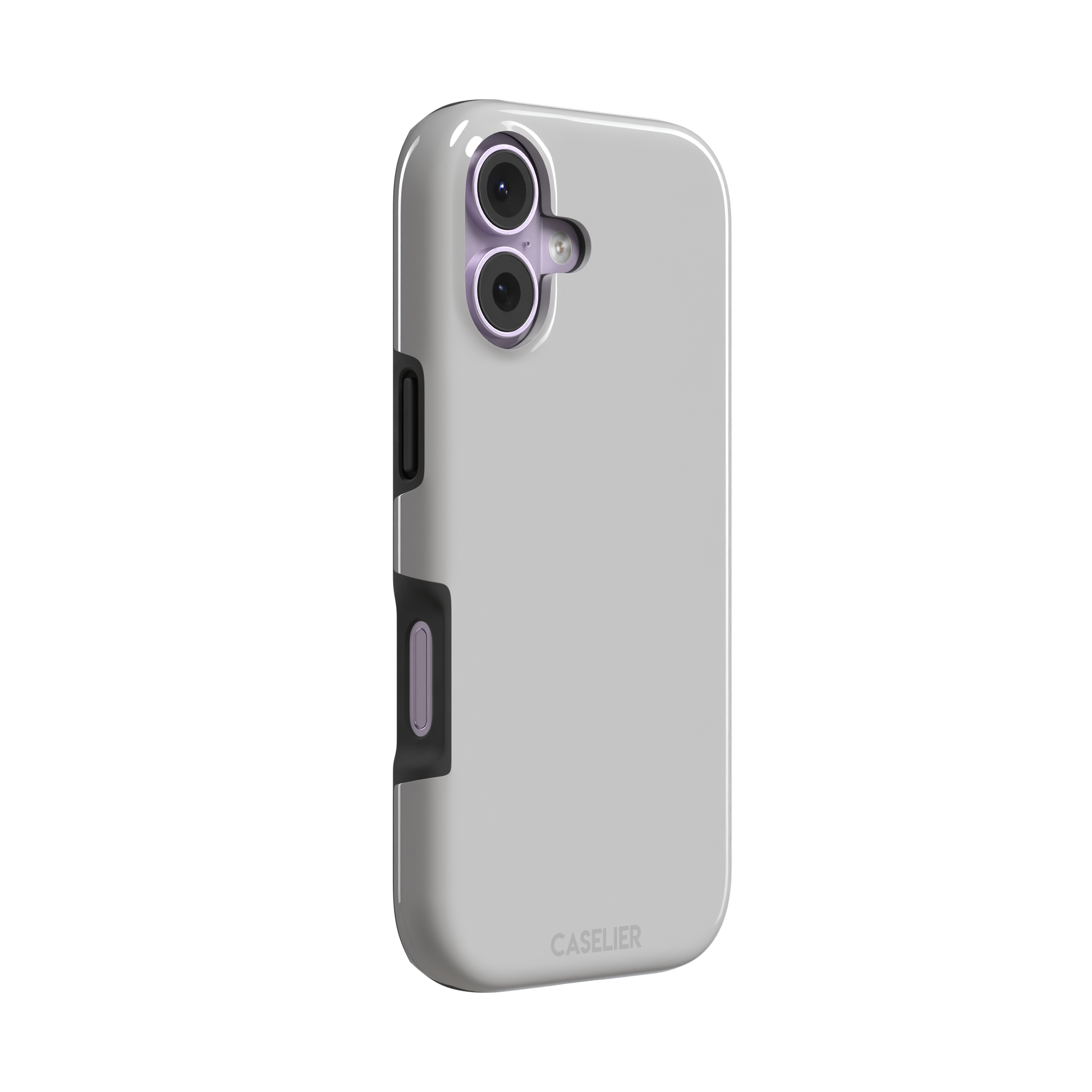 Solid mid-tone grey phone case with minimal matte finish on iPhone, phone case by Caselier — tough case, left view