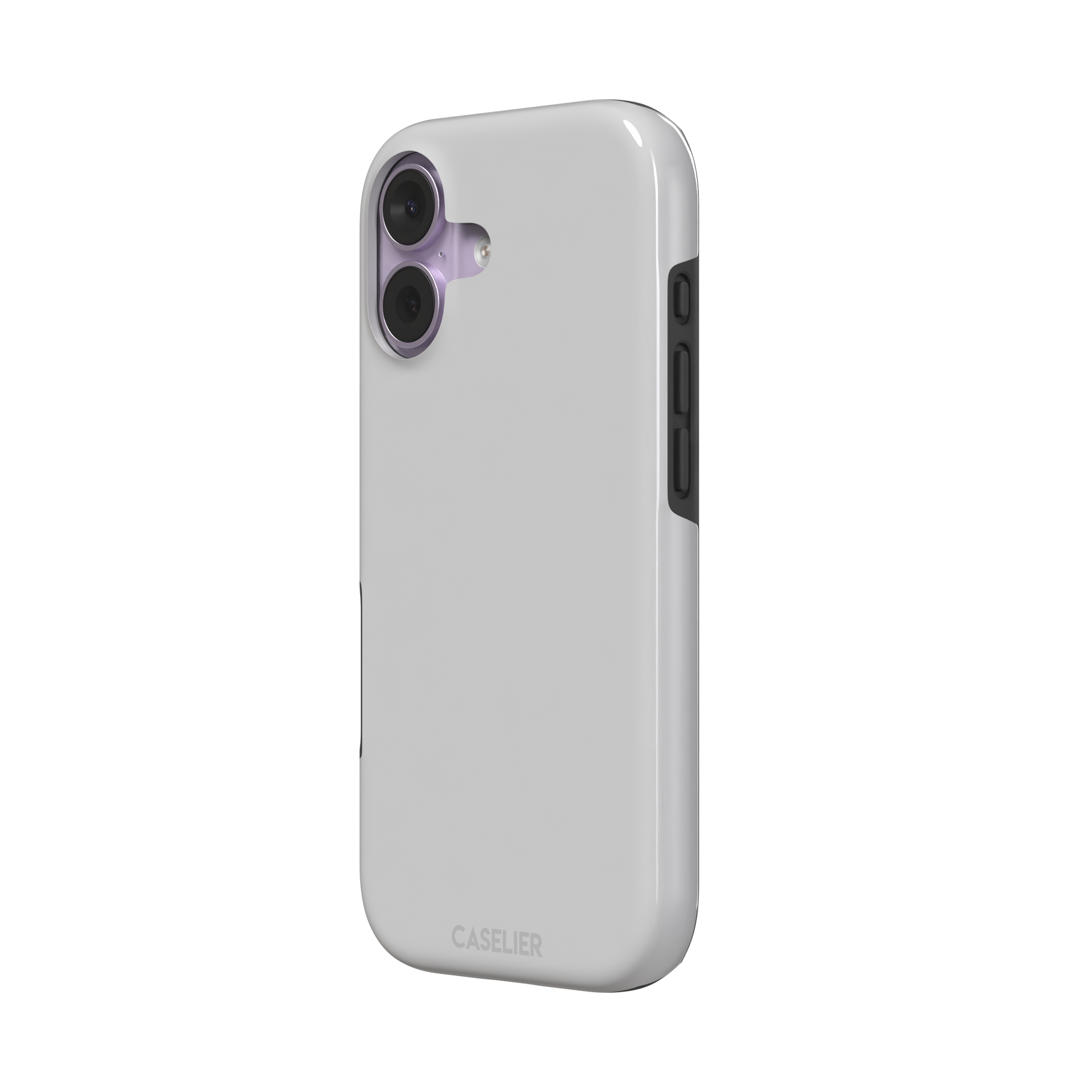 Solid mid-tone grey phone case with minimal matte finish on iPhone, phone case by Caselier — tough case, right view