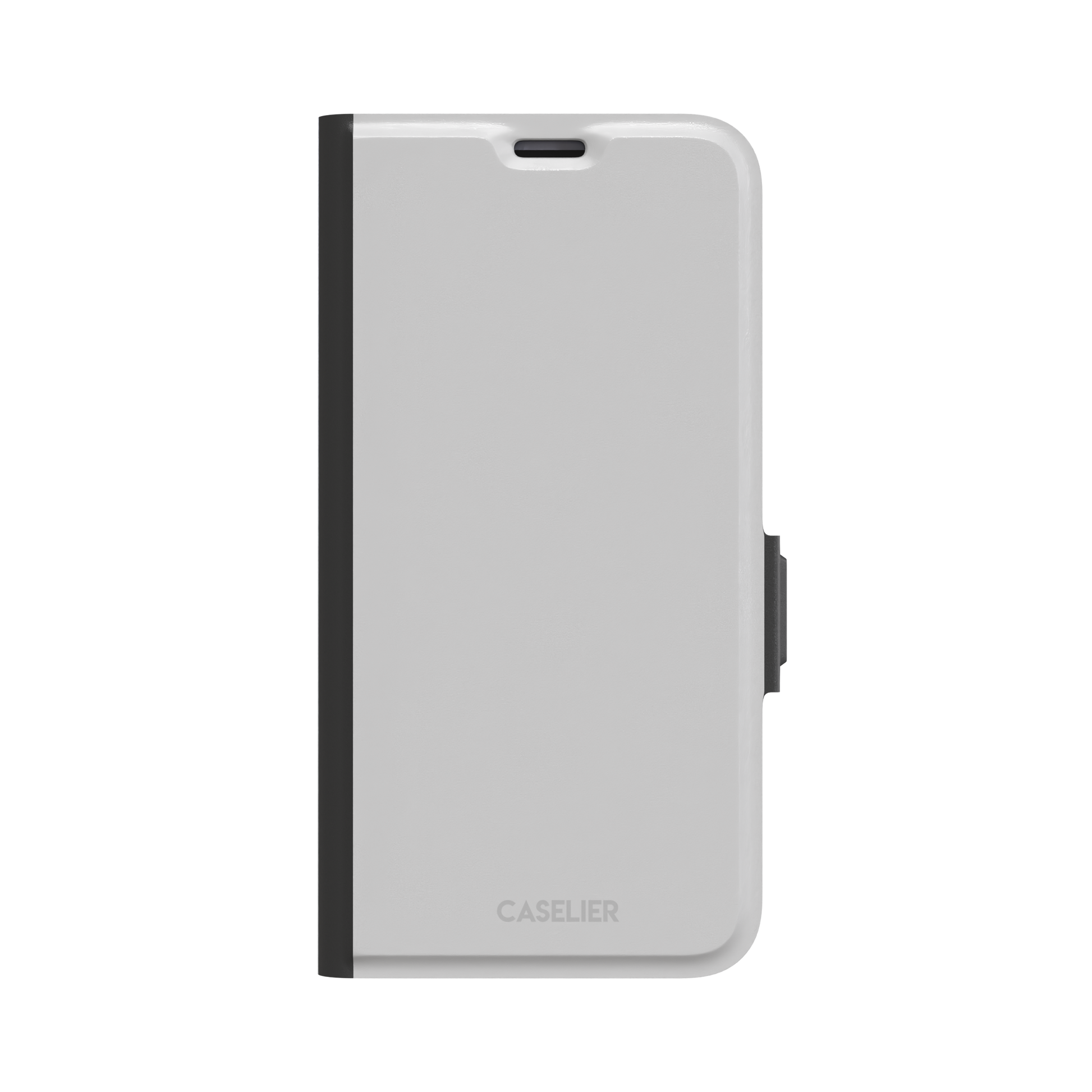 Solid mid-tone grey phone case with minimal matte finish on iPhone, phone case by Caselier — wallet case, front view