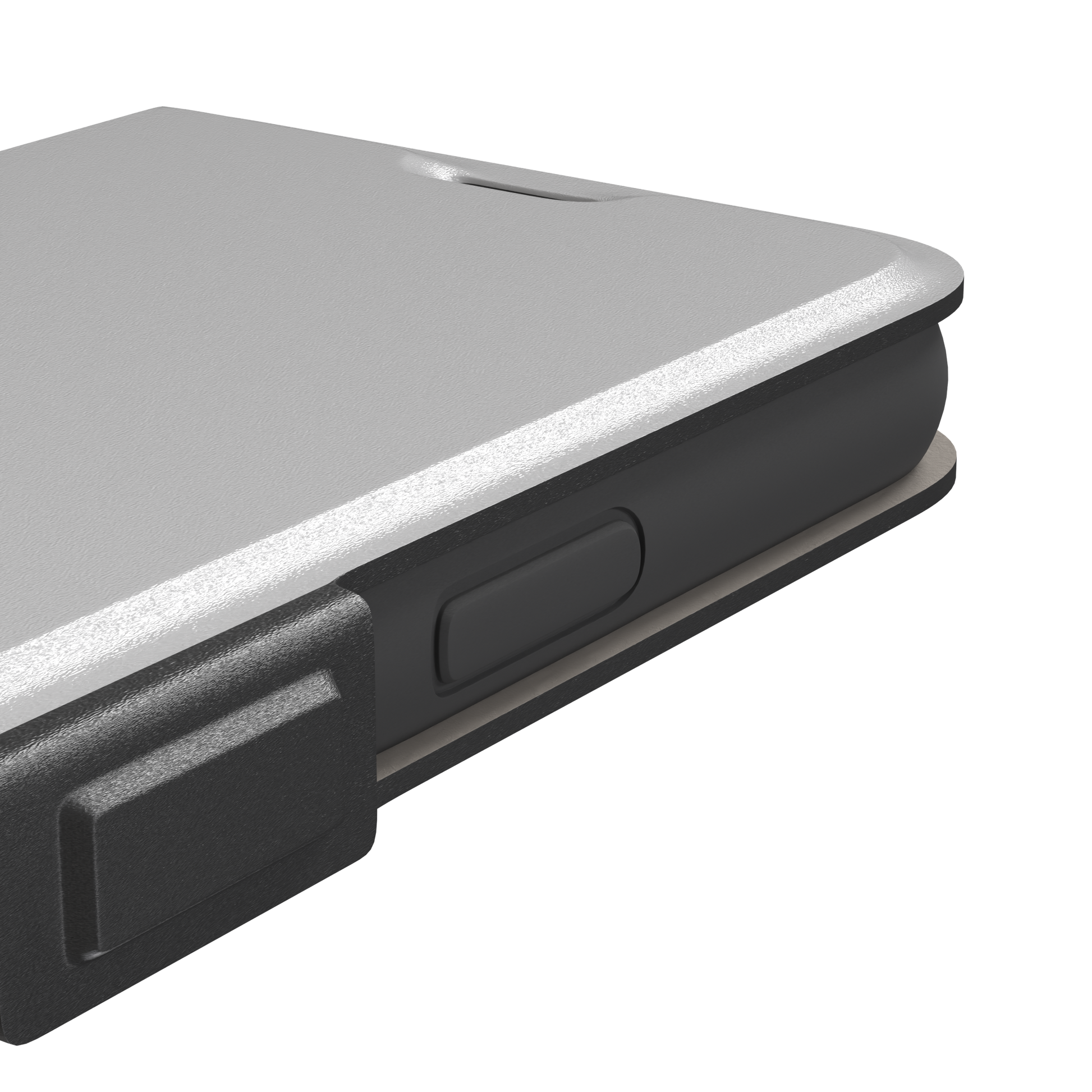 Solid mid-tone grey phone case with minimal matte finish on iPhone, phone case by Caselier — wallet case, volume buttons detail