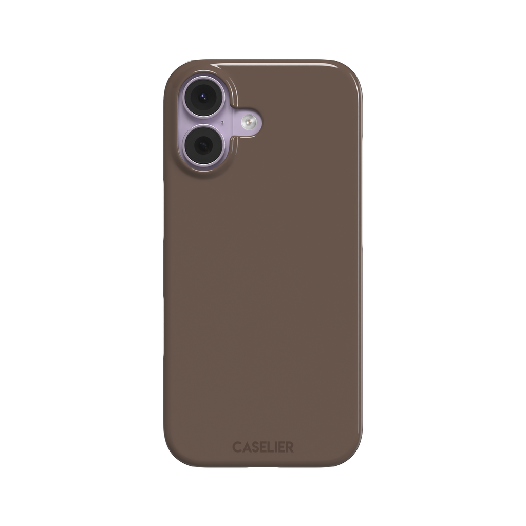 Solid muted taupe-brown phone case with minimal matte finish on iPhone, phone case by Caselier — snap case, front view