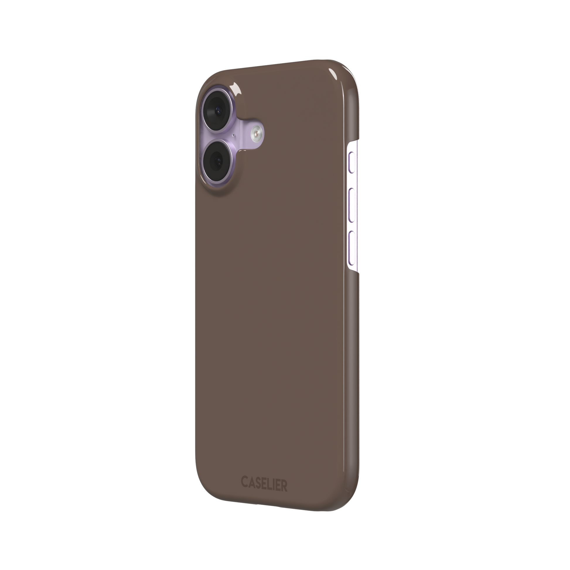 Solid muted taupe-brown phone case with minimal matte finish on iPhone, phone case by Caselier — snap case, right view