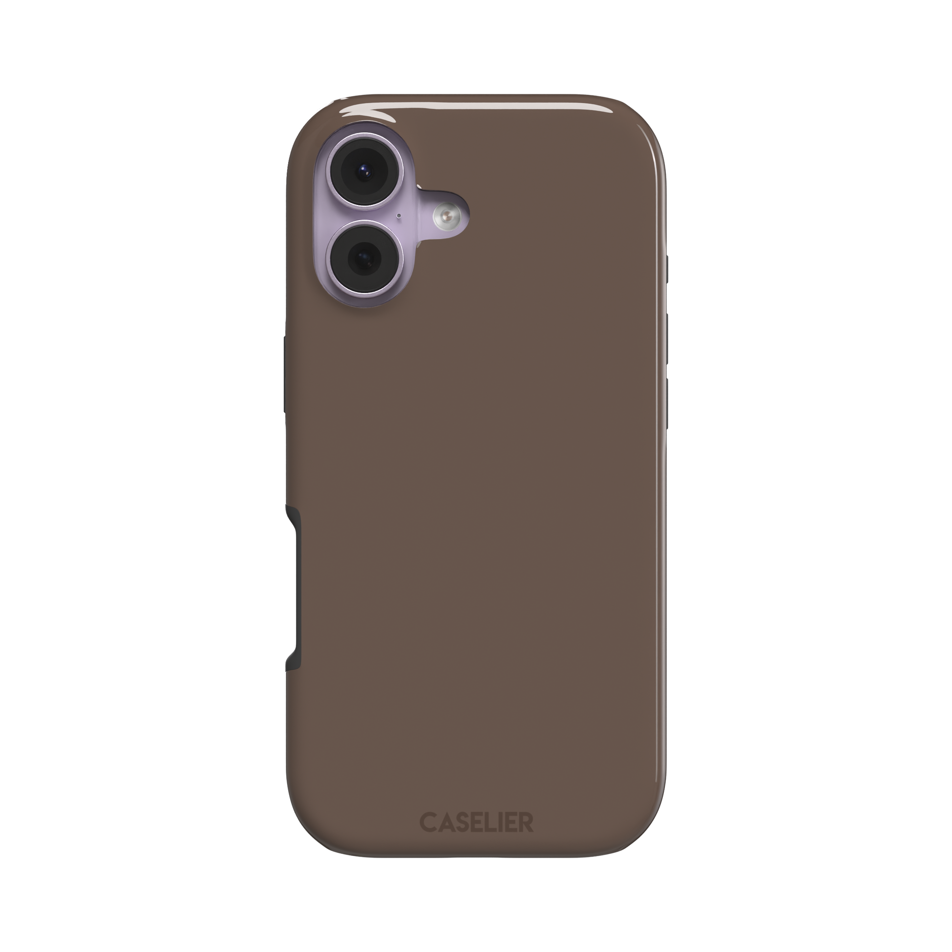 Solid muted taupe-brown phone case with minimal matte finish on iPhone, phone case by Caselier — tough case, front view