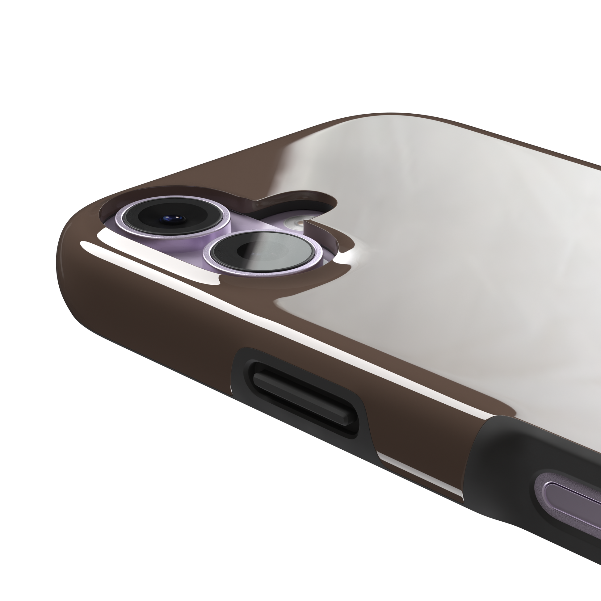 Solid muted taupe-brown phone case with minimal matte finish on iPhone, phone case by Caselier — tough case, volume buttons detail
