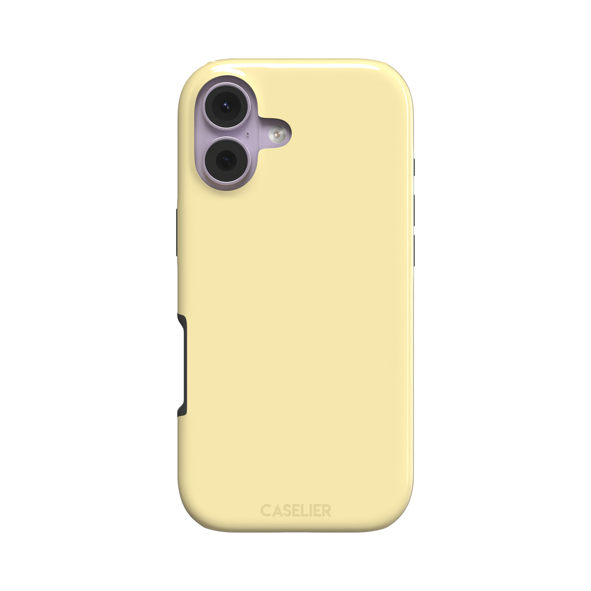 Solid pale pastel yellow phone case with clean matte finish on iPhone, phone case by Caselier — tough case, front view