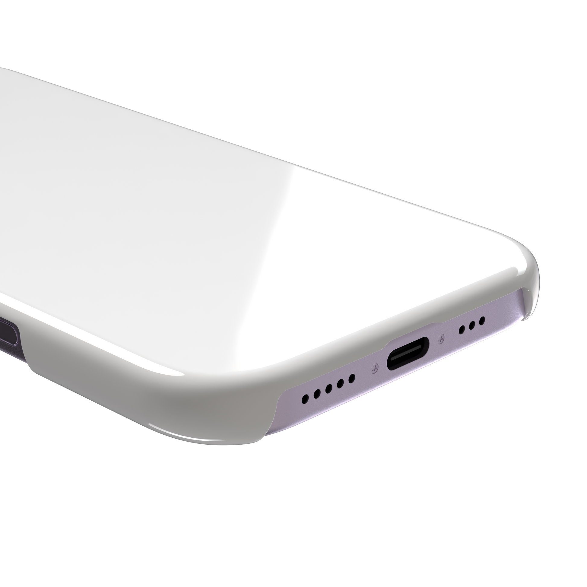 Solid matte white phone case with clean minimal finish on iPhone, phone case by Caselier — snap case, charging port detail