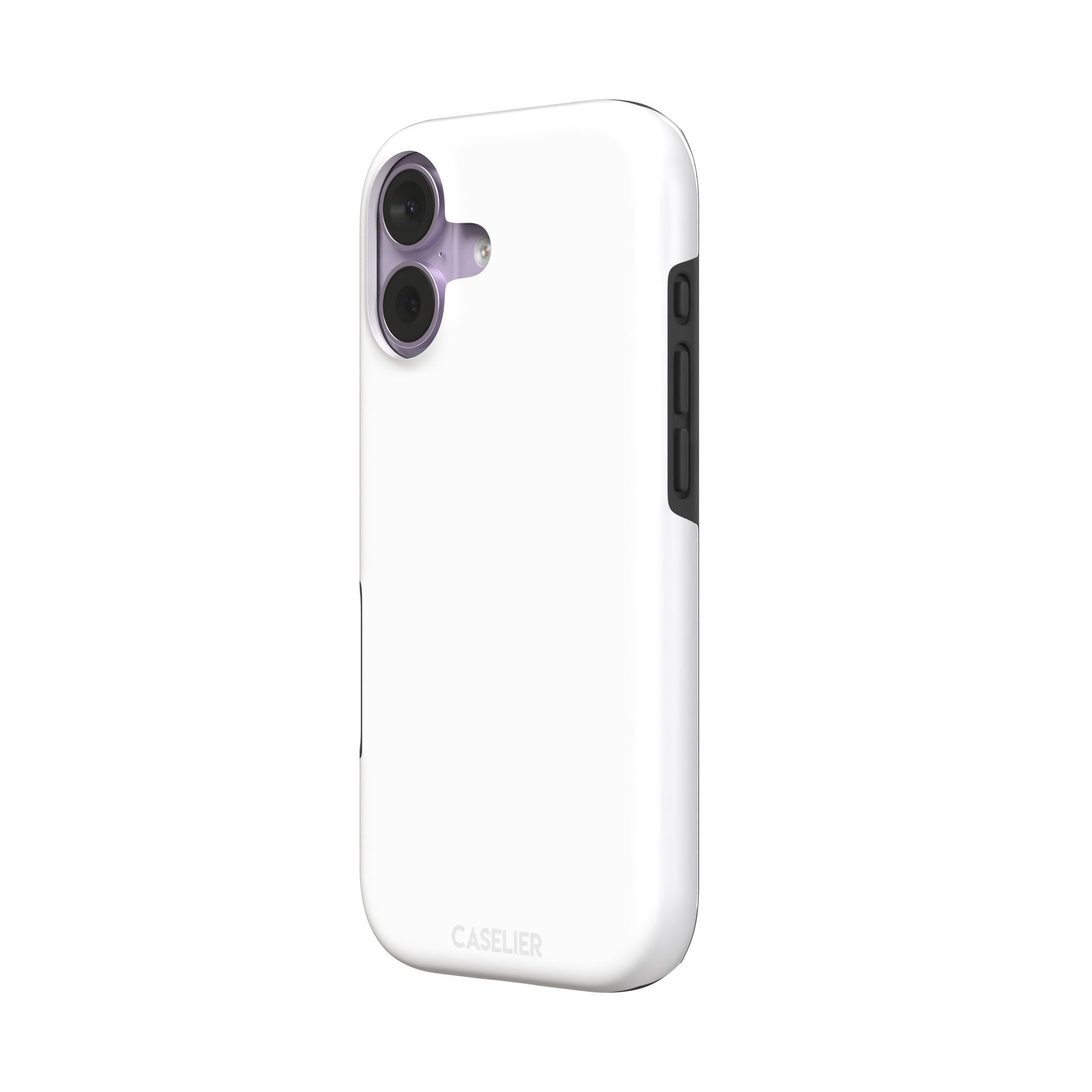 Solid matte white phone case with clean minimal finish on iPhone, phone case by Caselier — tough case, right view