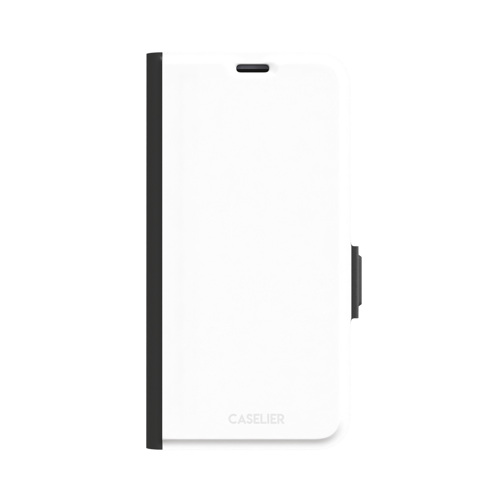 Solid matte white phone case with clean minimal finish on iPhone, phone case by Caselier — wallet case, front view