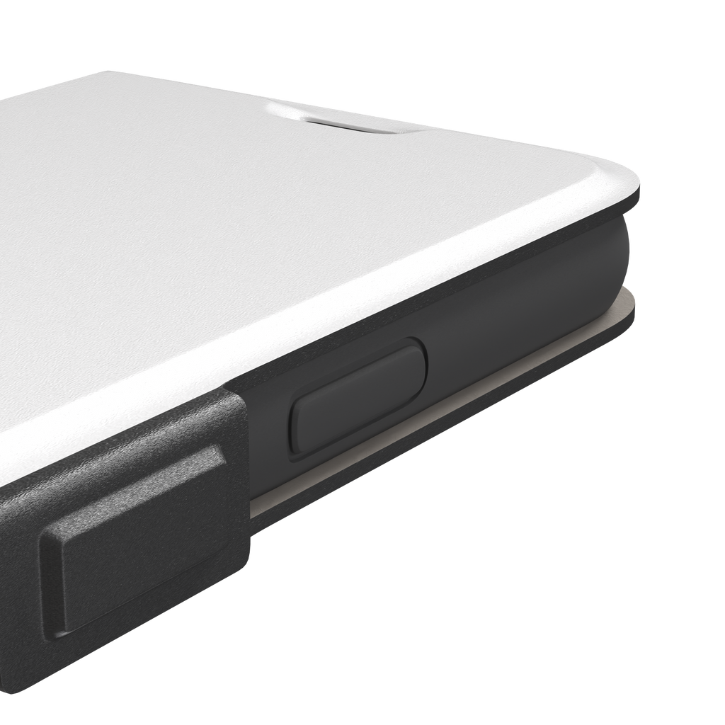 Solid matte white phone case with clean minimal finish on iPhone, phone case by Caselier — wallet case, volume buttons detail