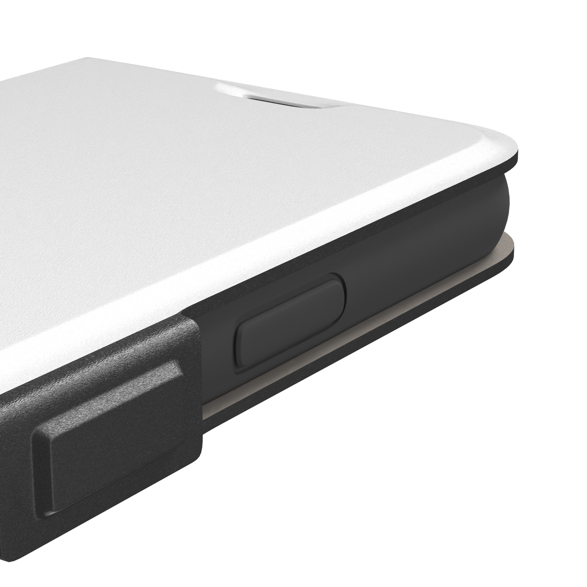 Solid matte white phone case with clean minimal finish on iPhone, phone case by Caselier — wallet case, volume buttons detail