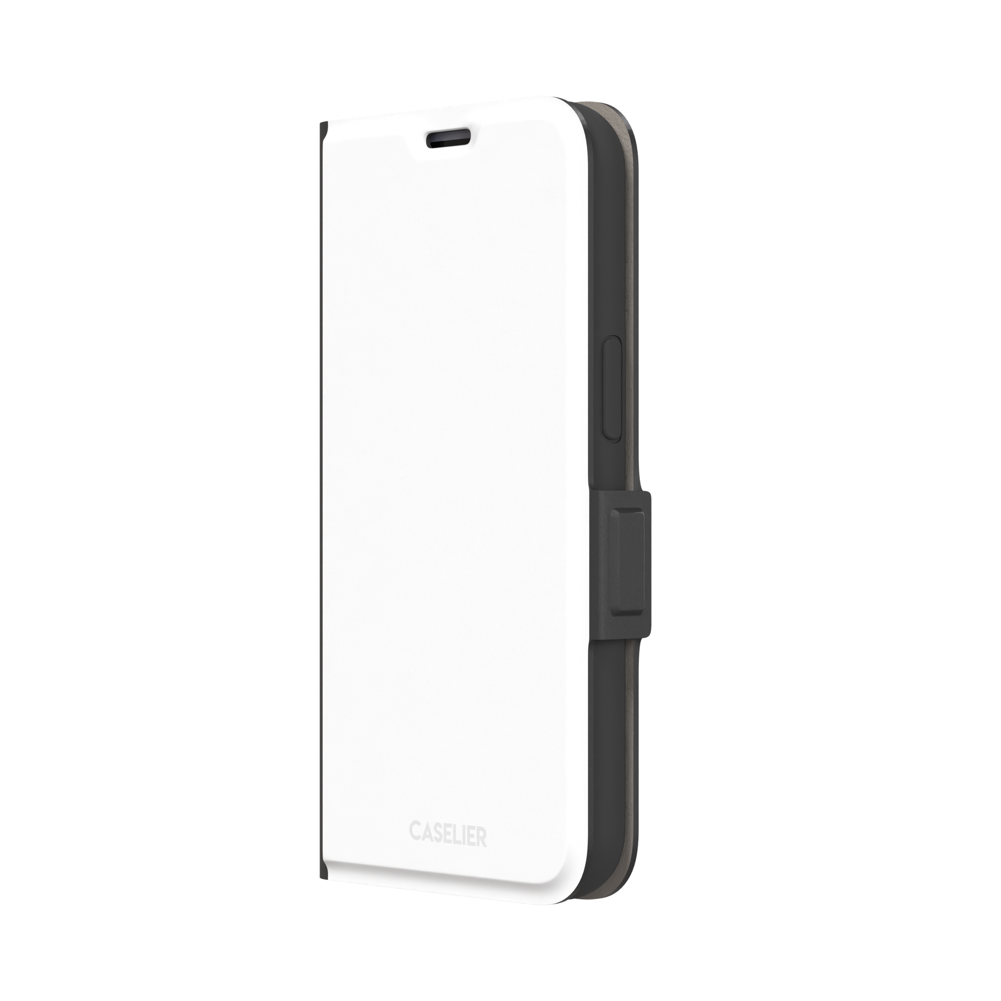 Solid matte white phone case with clean minimal finish on iPhone, phone case by Caselier — wallet case, right view