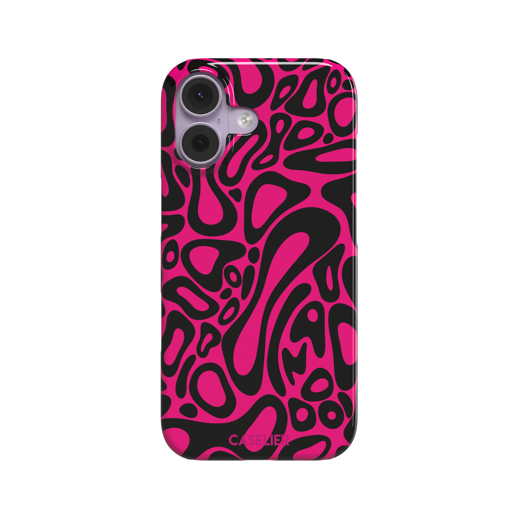 Norris Pattern phone case in hot pink and black with the same fluid swirling abstract design, phone case by Caselier — snap case, front view