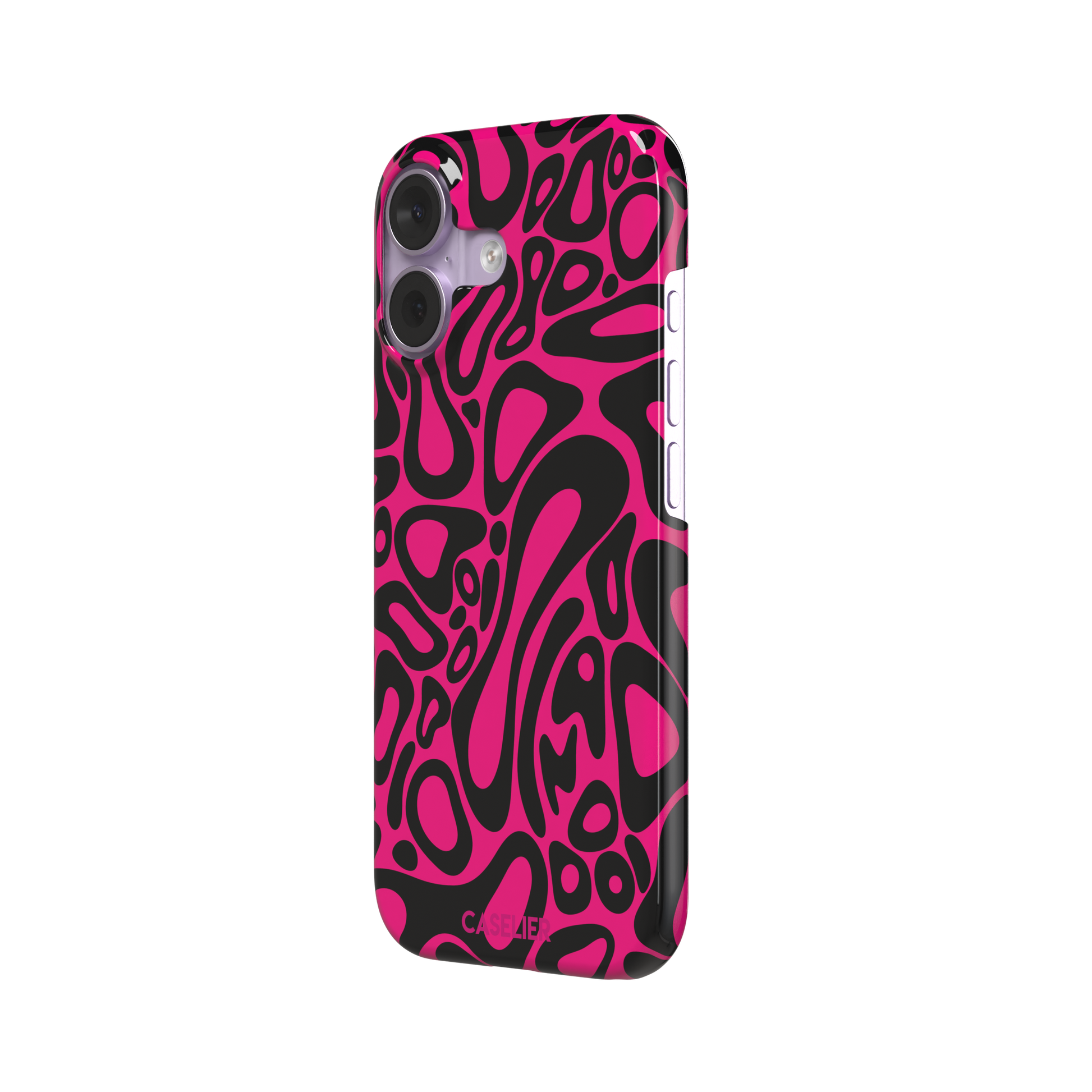 Norris Pattern phone case in hot pink and black with the same fluid swirling abstract design, phone case by Caselier — snap case, right view