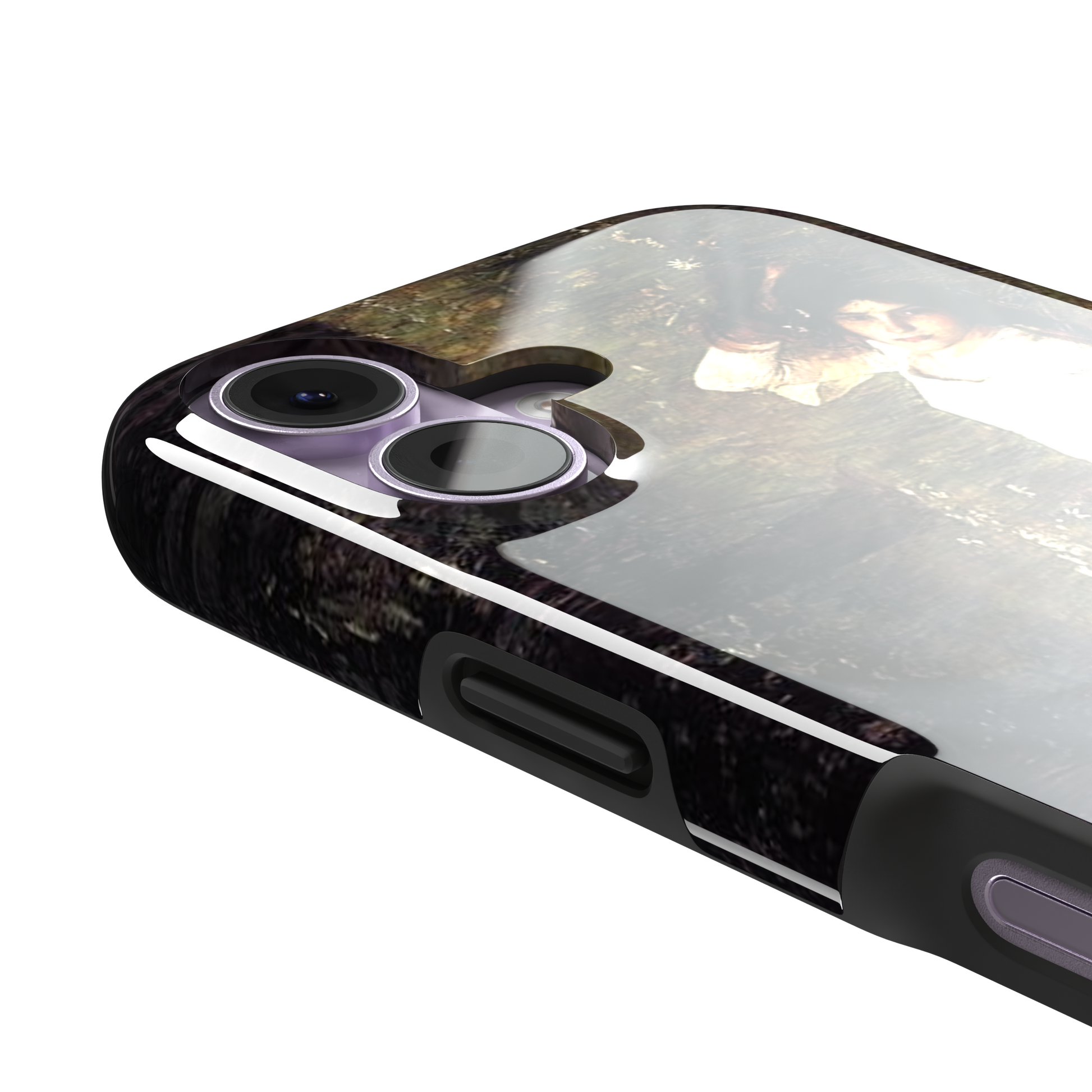 Ophelia by John William Waterhouse phone case featuring a white-dressed woman among dark green grasses and wildflowers in brooding Pre-Raphaelite oil painting style, phone case by Caselier — tough case, volume buttons detail
