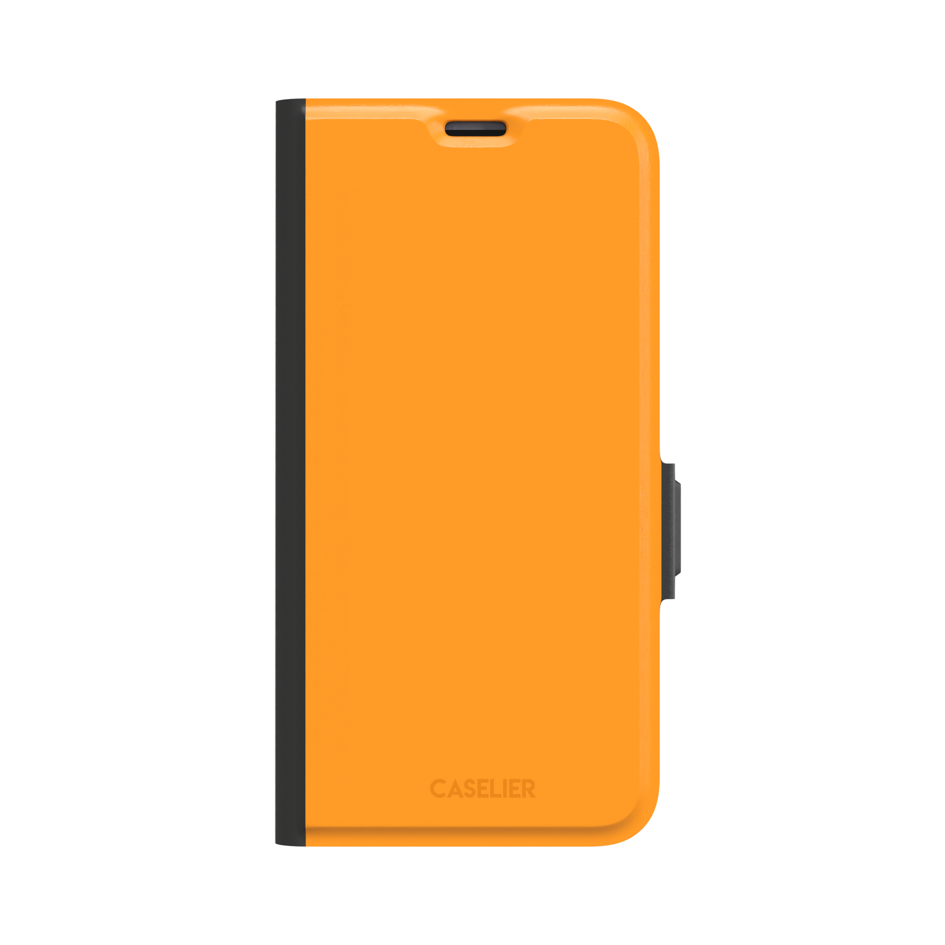 Warm mango-yellow solid-color phone case variant on iPhone, phone case by Caselier — wallet case, front view