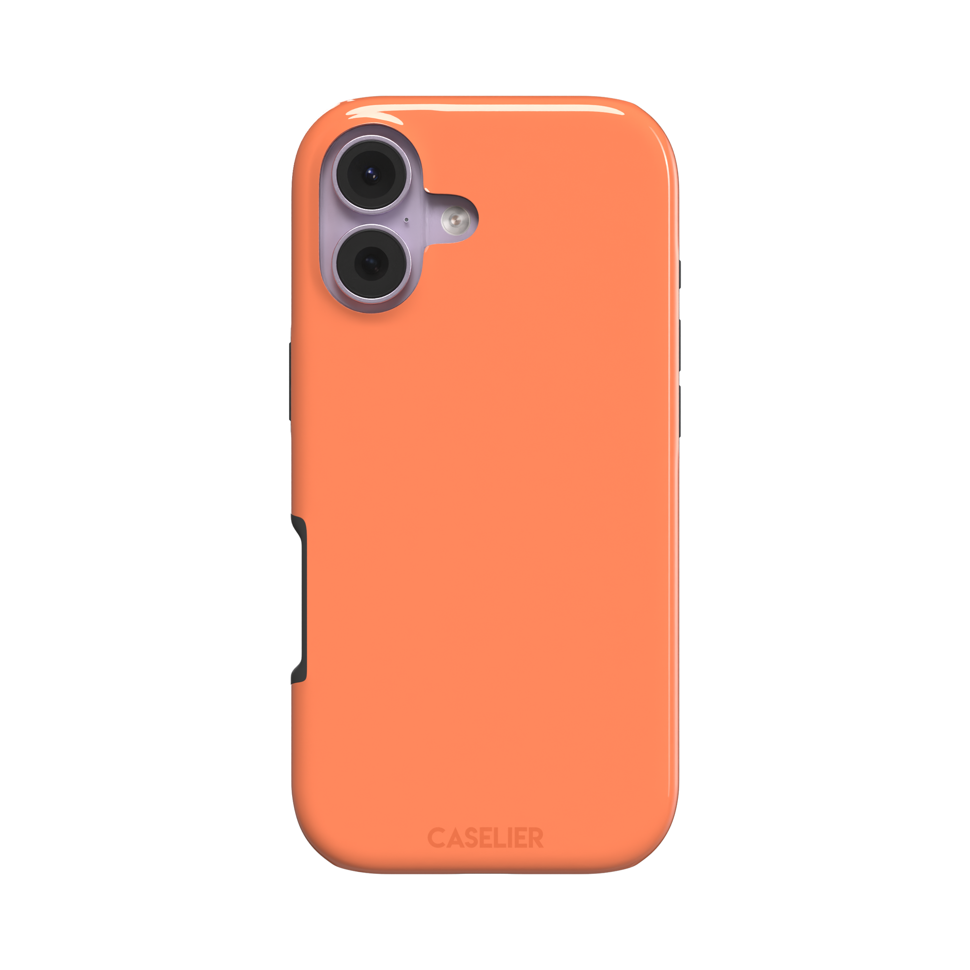 Light coral-orange solid-color phone case variant on iPhone, phone case by Caselier — tough case, front view