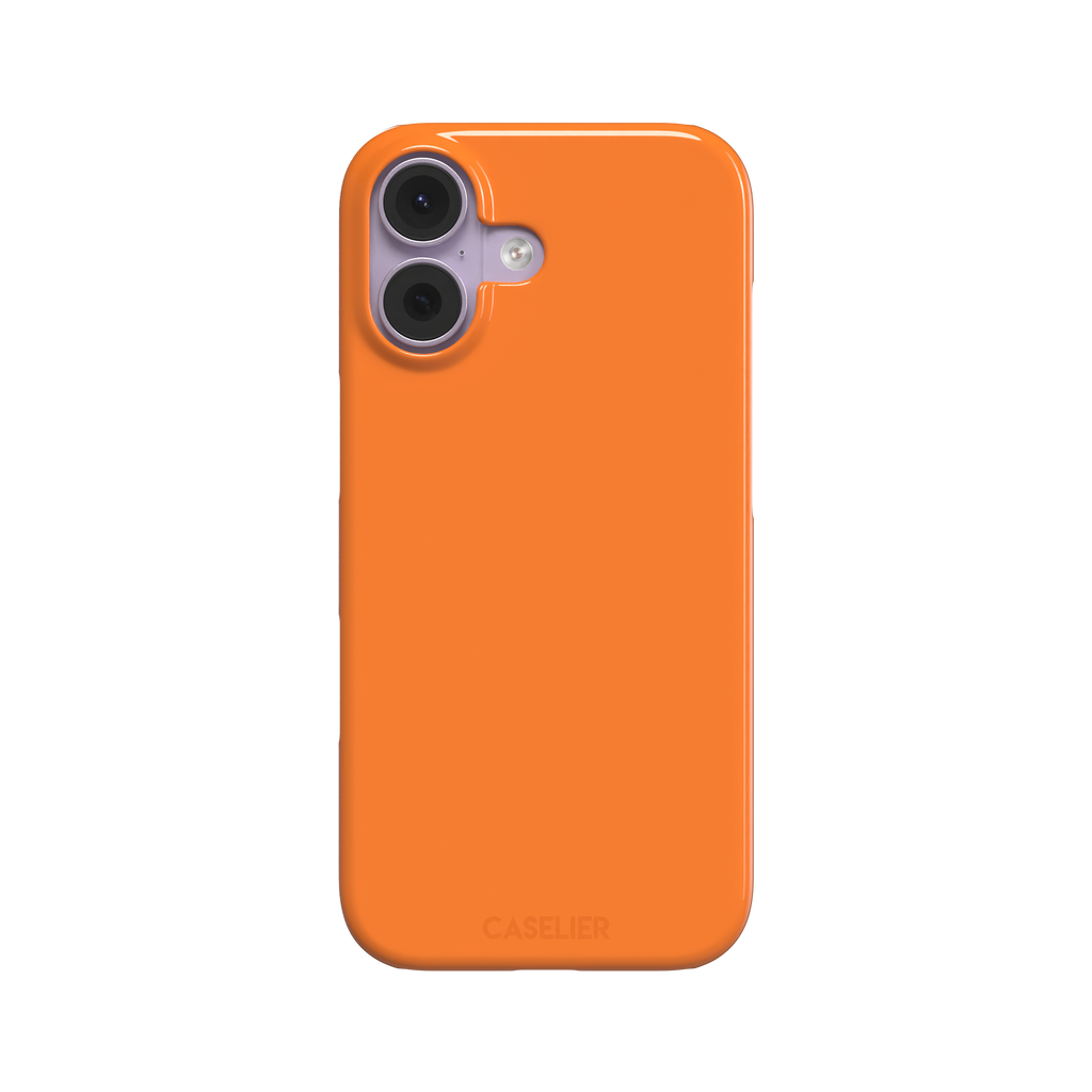Bold vivid orange solid-color phone case with smooth matte finish, front view on iPhone, phone case by Caselier — snap case, front view