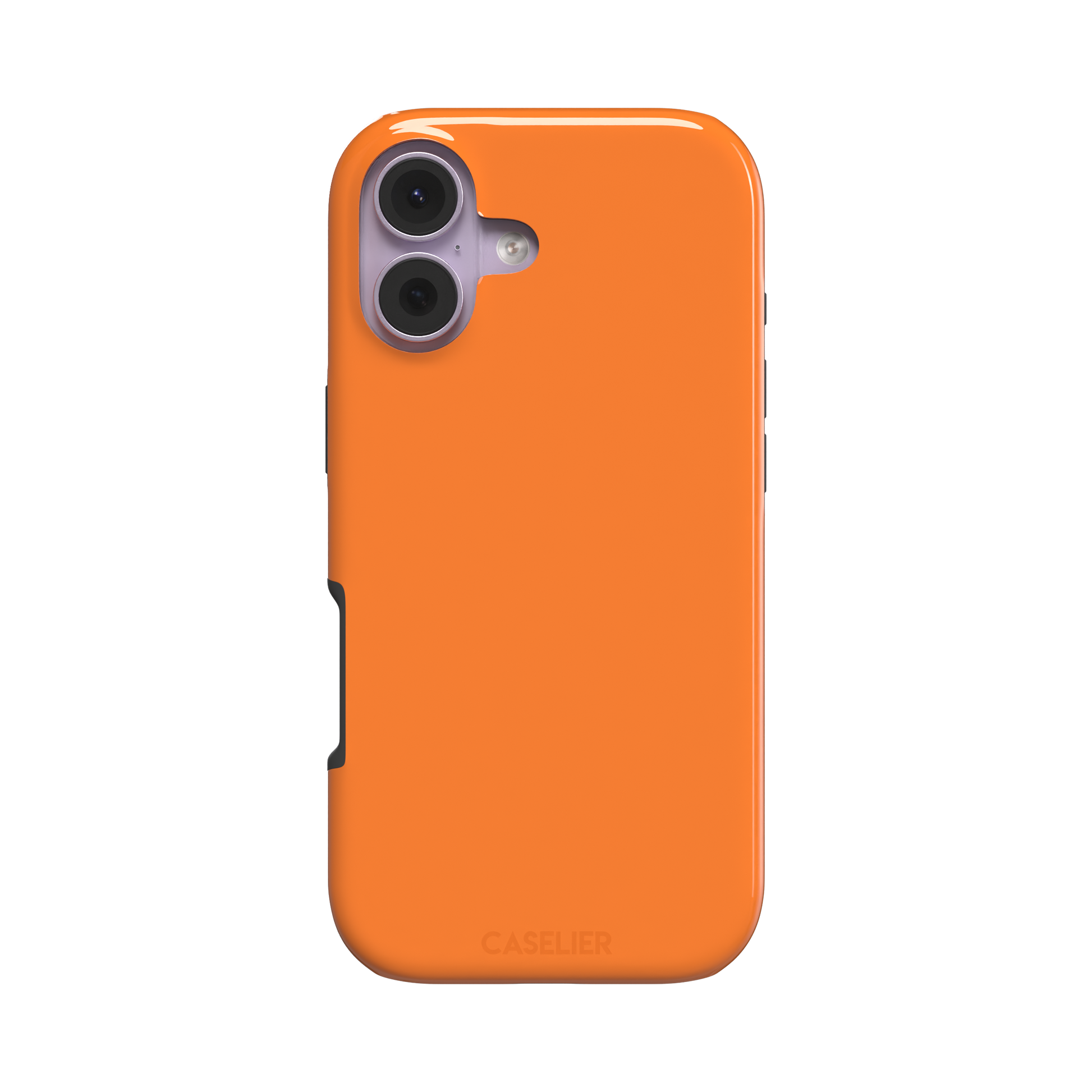 Bold vivid orange solid-color phone case with smooth matte finish, front view on iPhone, phone case by Caselier — tough case, front view