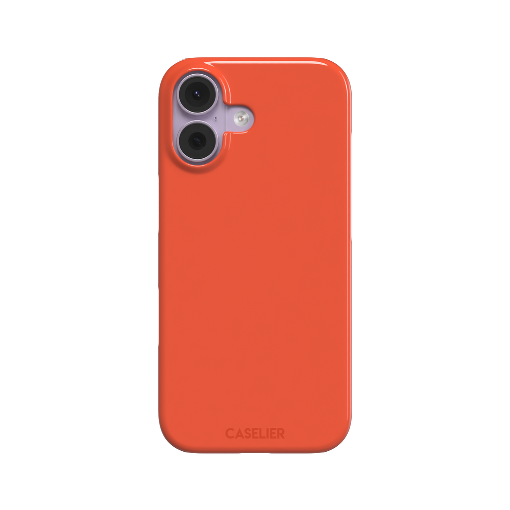 Rich tomato-red orange solid-color phone case variant on iPhone, phone case by Caselier — snap case, front view