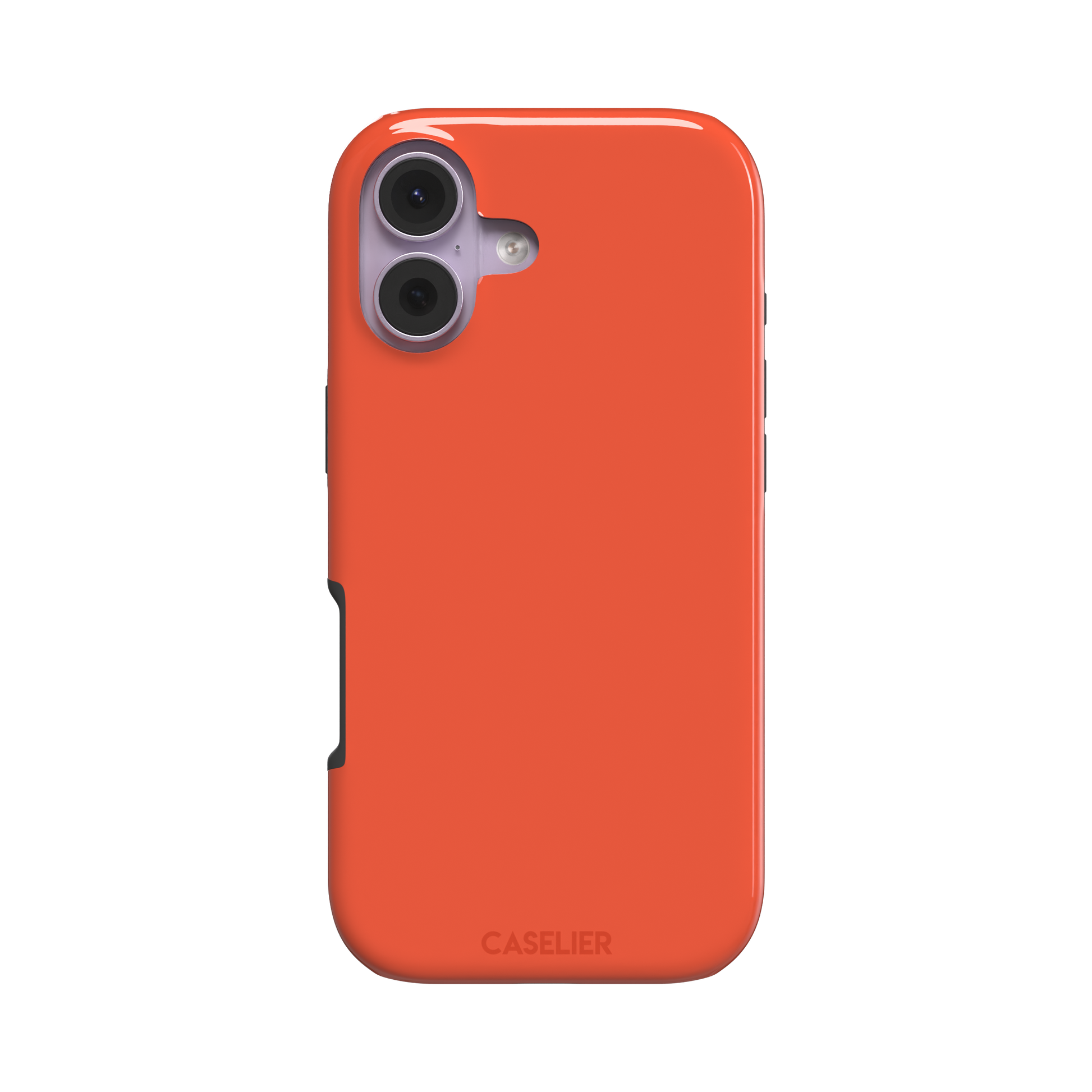 Rich tomato-red orange solid-color phone case variant on iPhone, phone case by Caselier — tough case, front view