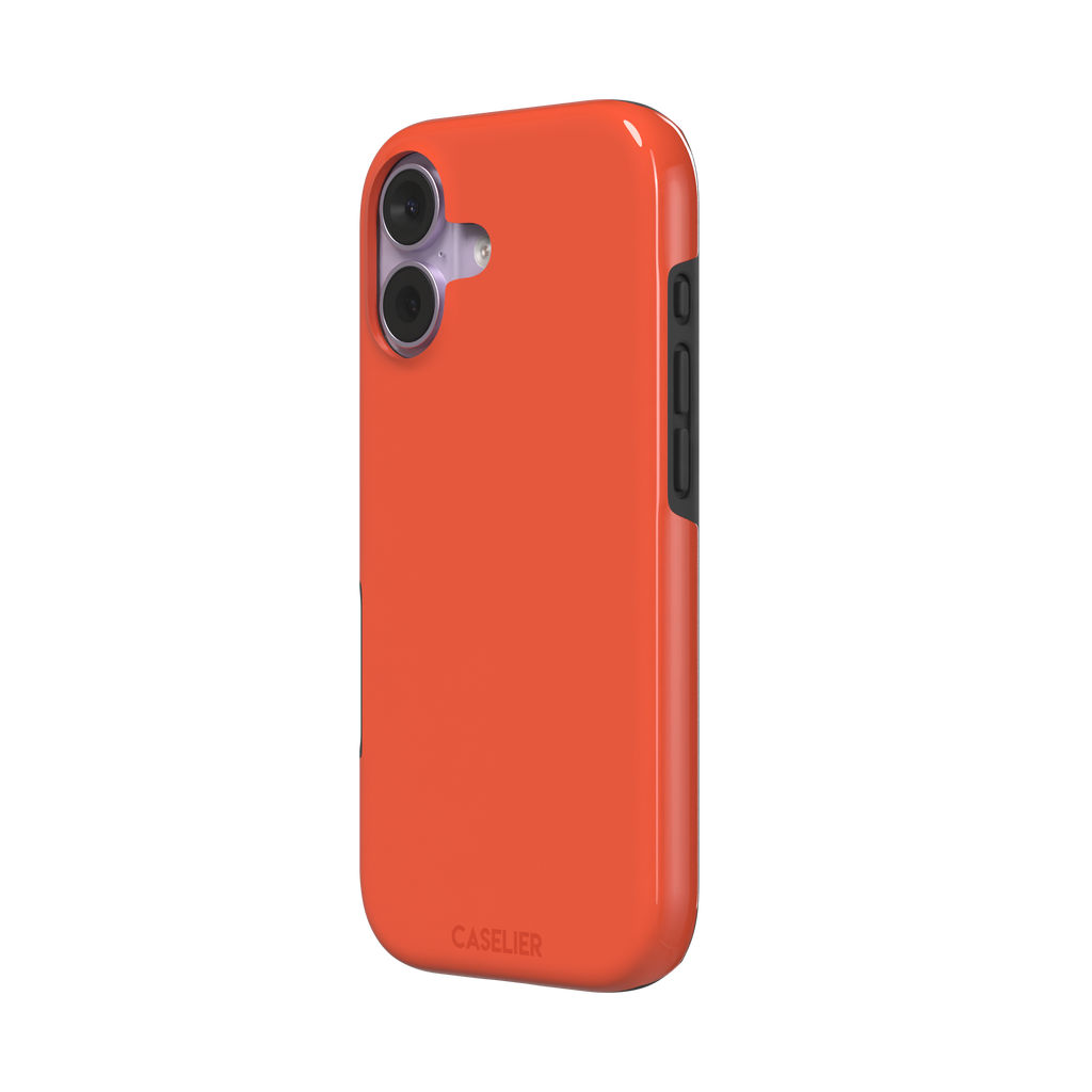Rich tomato-red orange solid-color phone case variant on iPhone, phone case by Caselier — tough case, right view