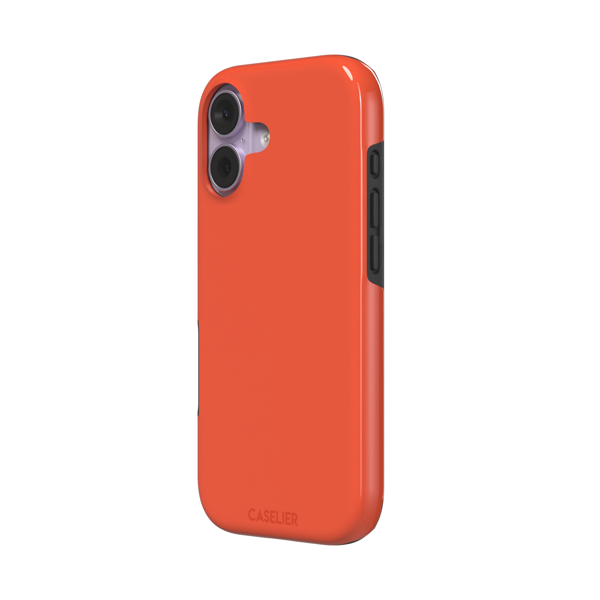 Rich tomato-red orange solid-color phone case variant on iPhone, phone case by Caselier — tough case, right view