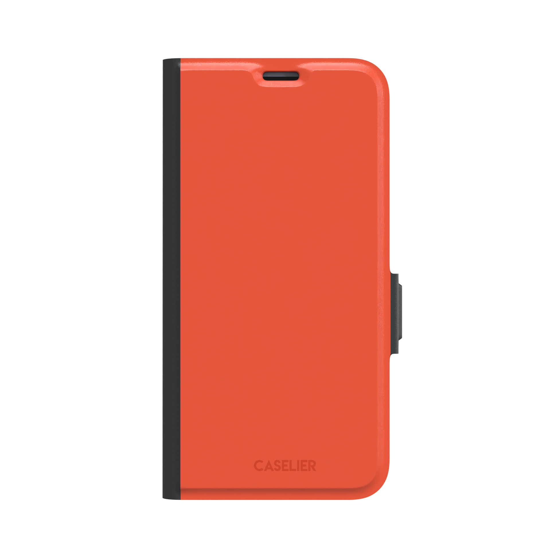 Rich tomato-red orange solid-color phone case variant on iPhone, phone case by Caselier — wallet case, front view