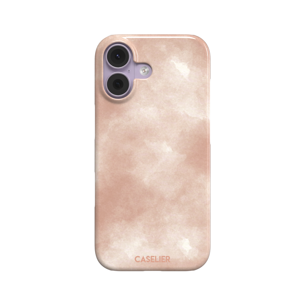 Peach watercolor wash phone case in warm blush and cream tones on an iPhone, phone case by Caselier — snap case, front view