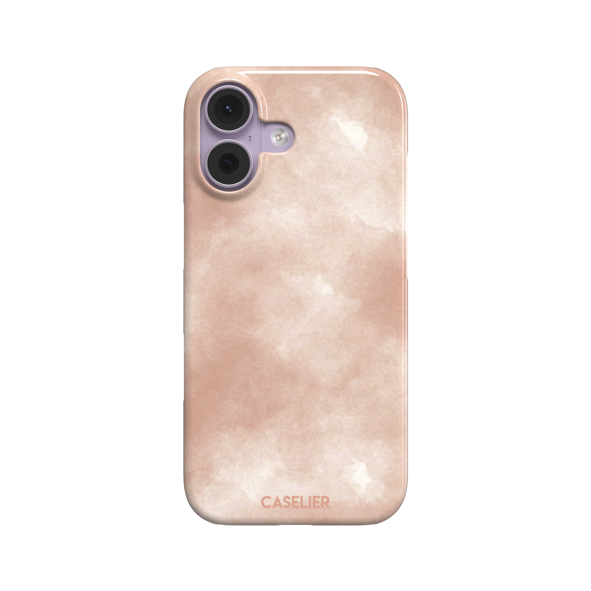 Peach watercolor wash phone case in warm blush and cream tones on an iPhone, phone case by Caselier — snap case, front view
