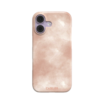 Peach watercolor wash phone case in warm blush and cream tones on an iPhone, phone case by Caselier — snap case, front view