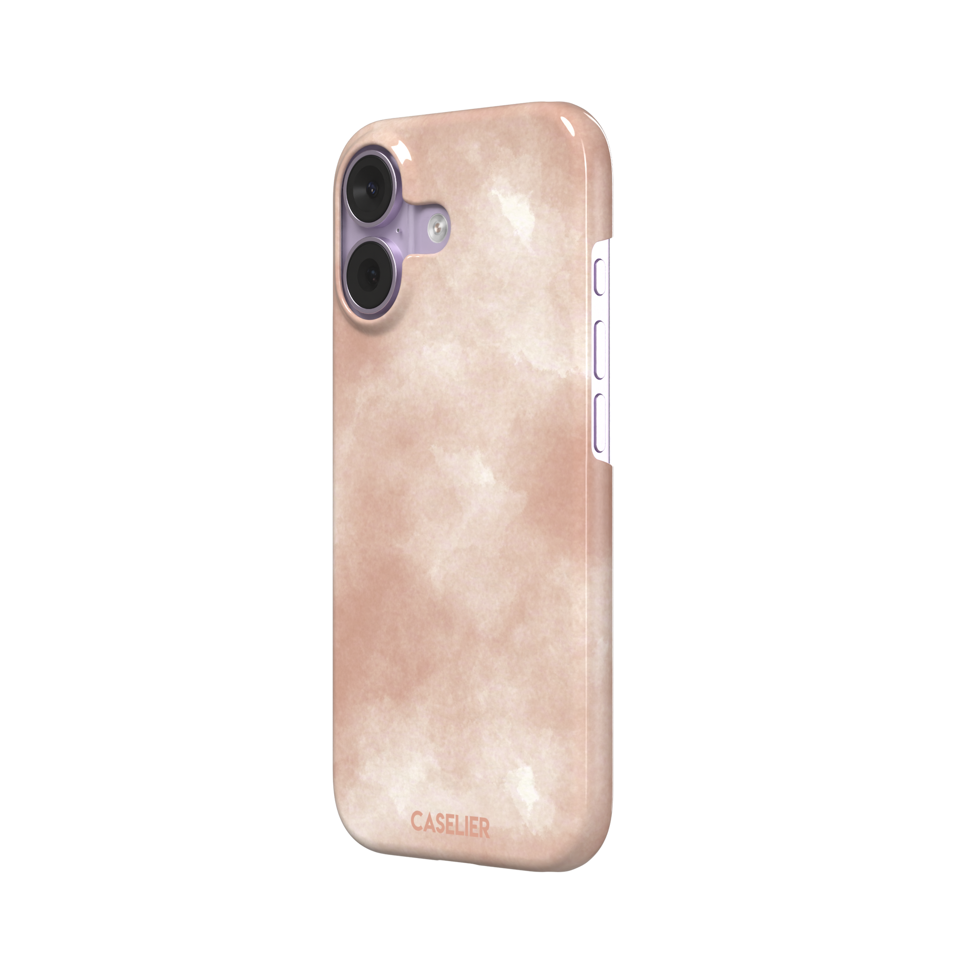Peach watercolor wash phone case in warm blush and cream tones on an iPhone, phone case by Caselier — snap case, right view