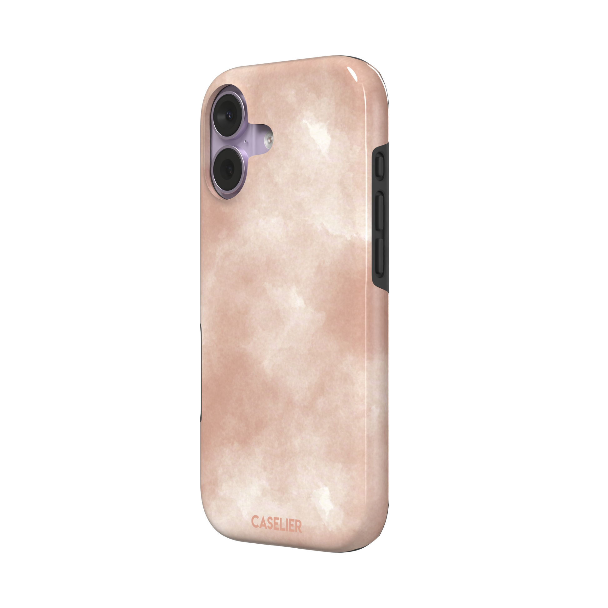 Peach watercolor wash phone case in warm blush and cream tones on an iPhone, phone case by Caselier — tough case, right view