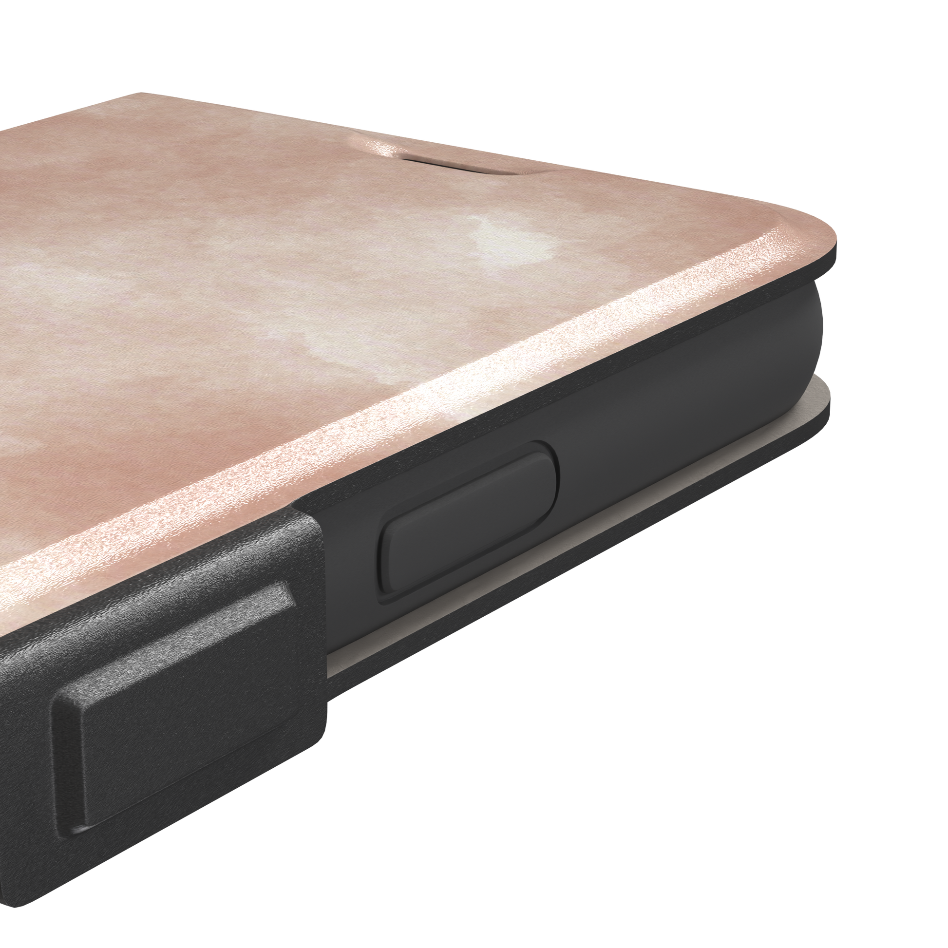 Peach watercolor wash phone case in warm blush and cream tones on an iPhone, phone case by Caselier — wallet case, volume buttons detail