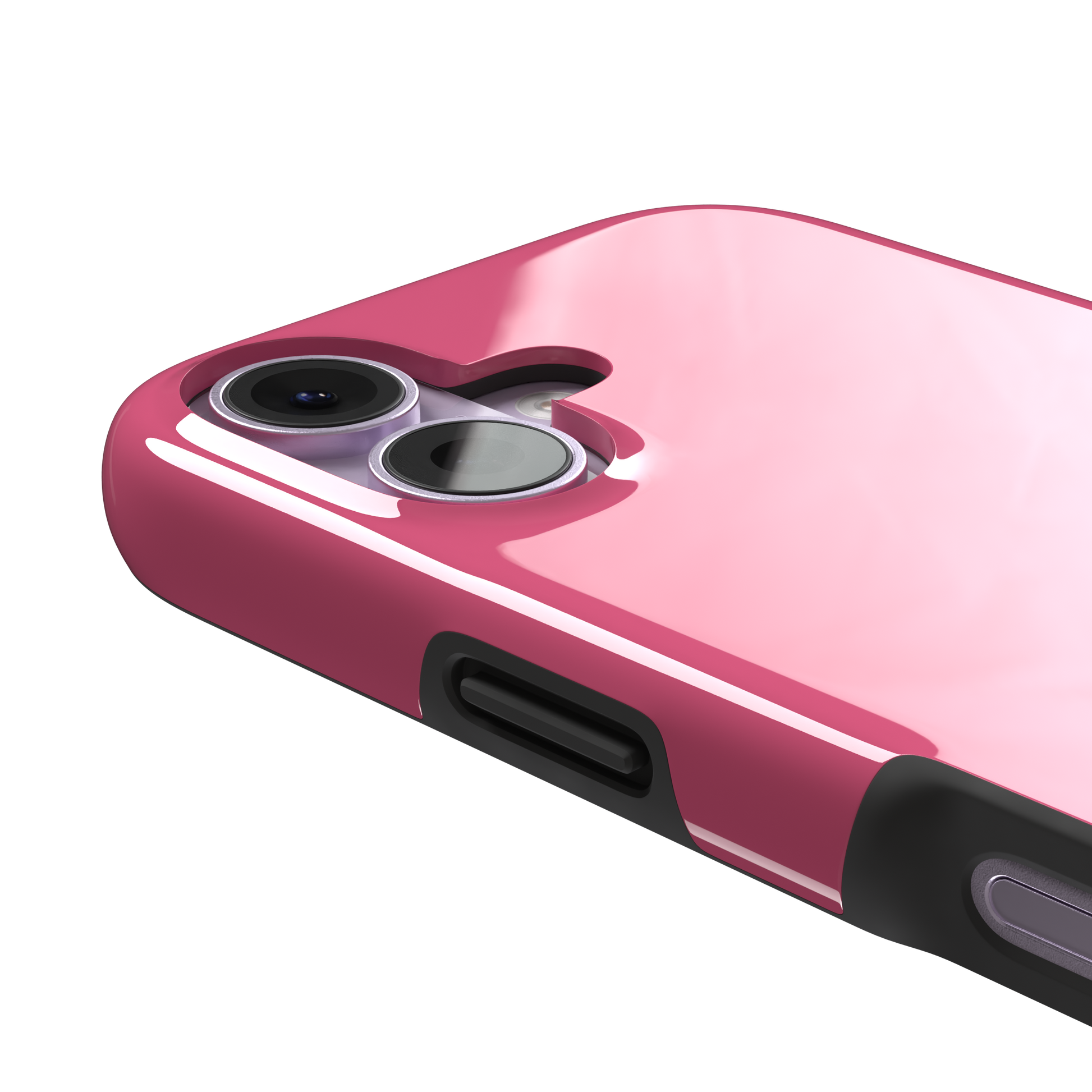 Solid mid-pink matte phone case, medium pink tone variant, phone case by Caselier — tough case, volume buttons detail