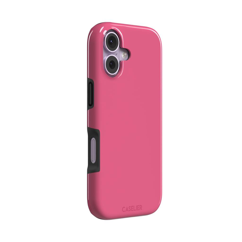 Solid mid-pink matte phone case, medium pink tone variant, phone case by Caselier — tough case, left view