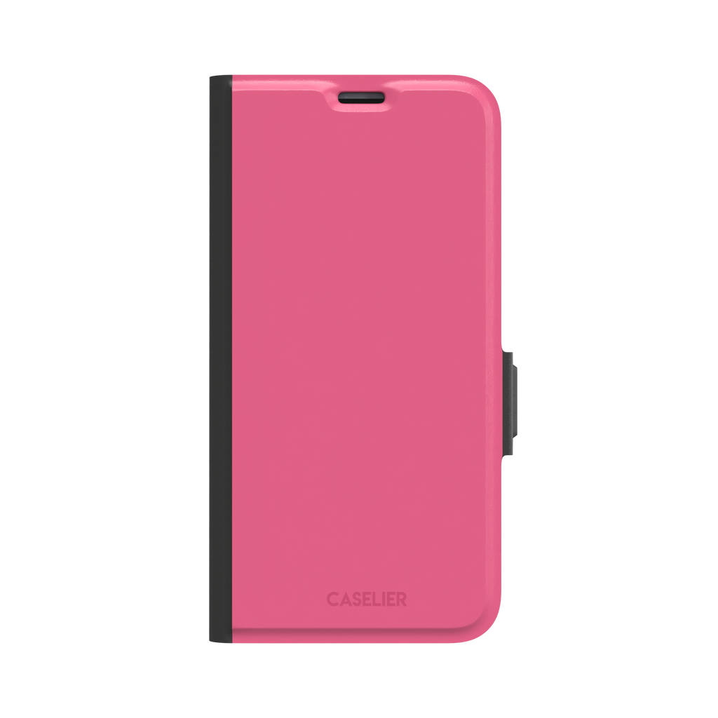 Solid mid-pink matte phone case, medium pink tone variant, phone case by Caselier — wallet case, front view