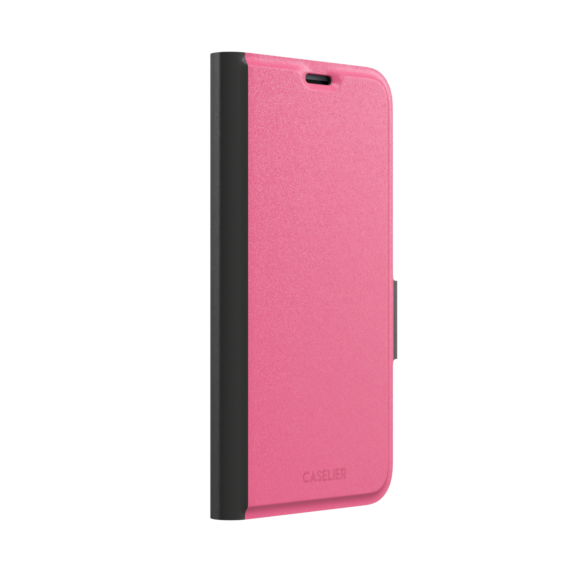 Solid mid-pink matte phone case, medium pink tone variant, phone case by Caselier — wallet case, left view