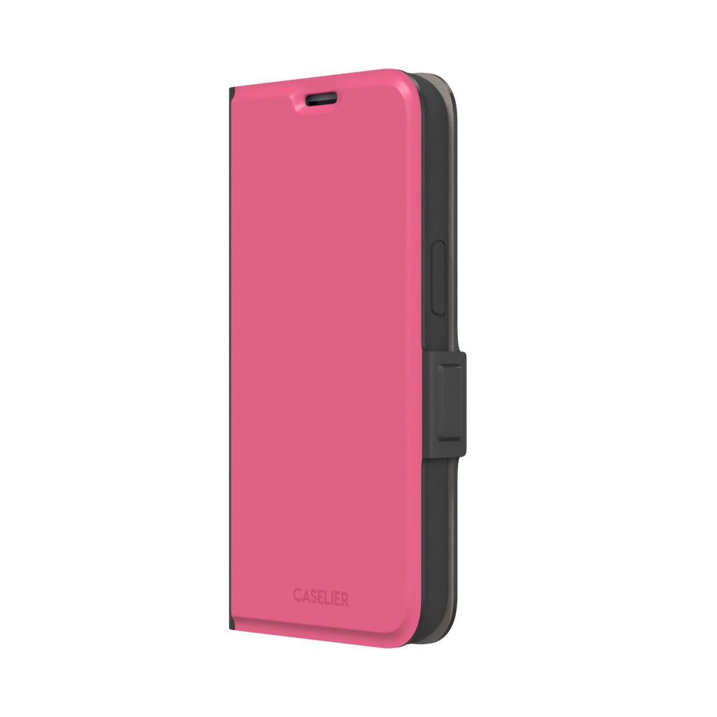 Solid mid-pink matte phone case, medium pink tone variant, phone case by Caselier — wallet case, right view