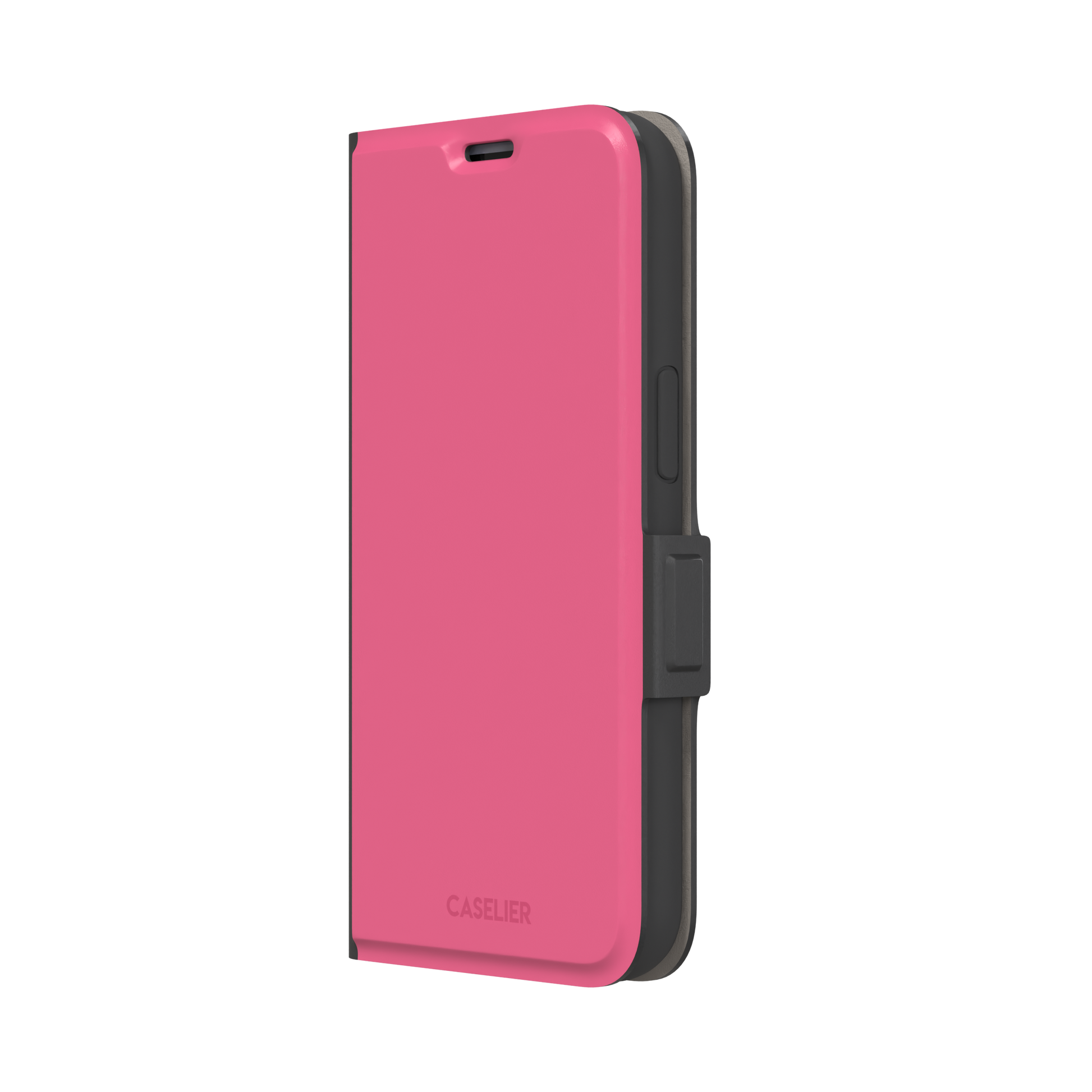 Solid mid-pink matte phone case, medium pink tone variant, phone case by Caselier — wallet case, right view