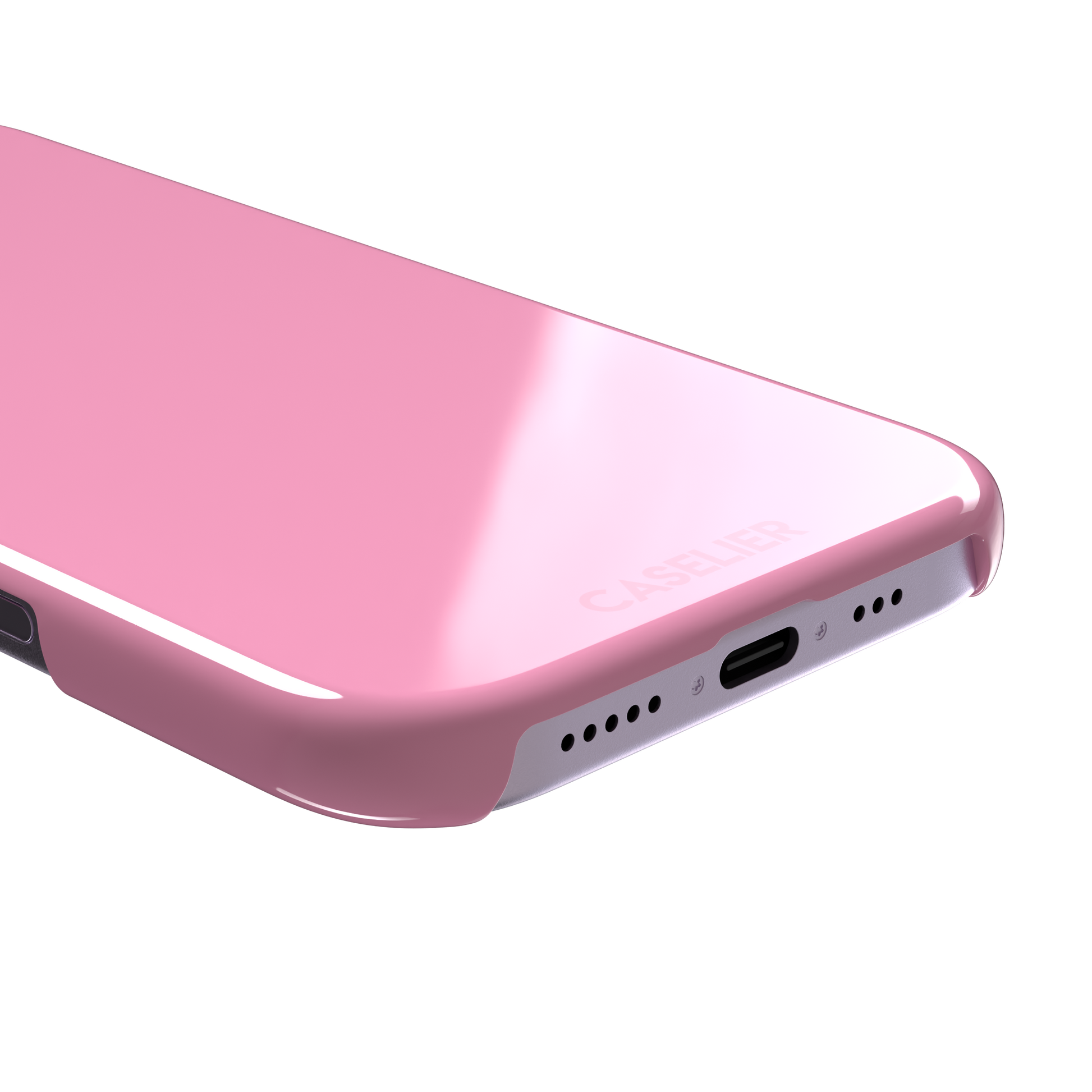 Solid blush pink matte phone case, primary product shot, phone case by Caselier — snap case, charging port detail