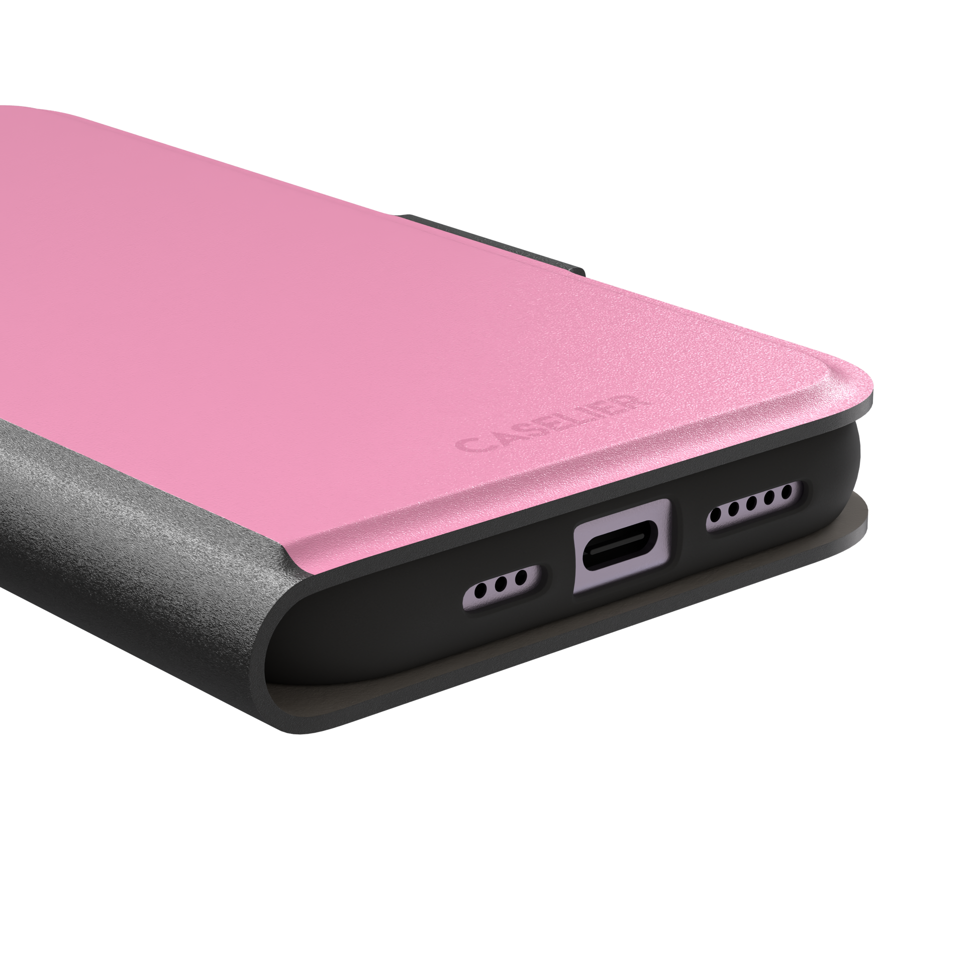 Solid blush pink matte phone case, primary product shot, phone case by Caselier — wallet case, charging port detail