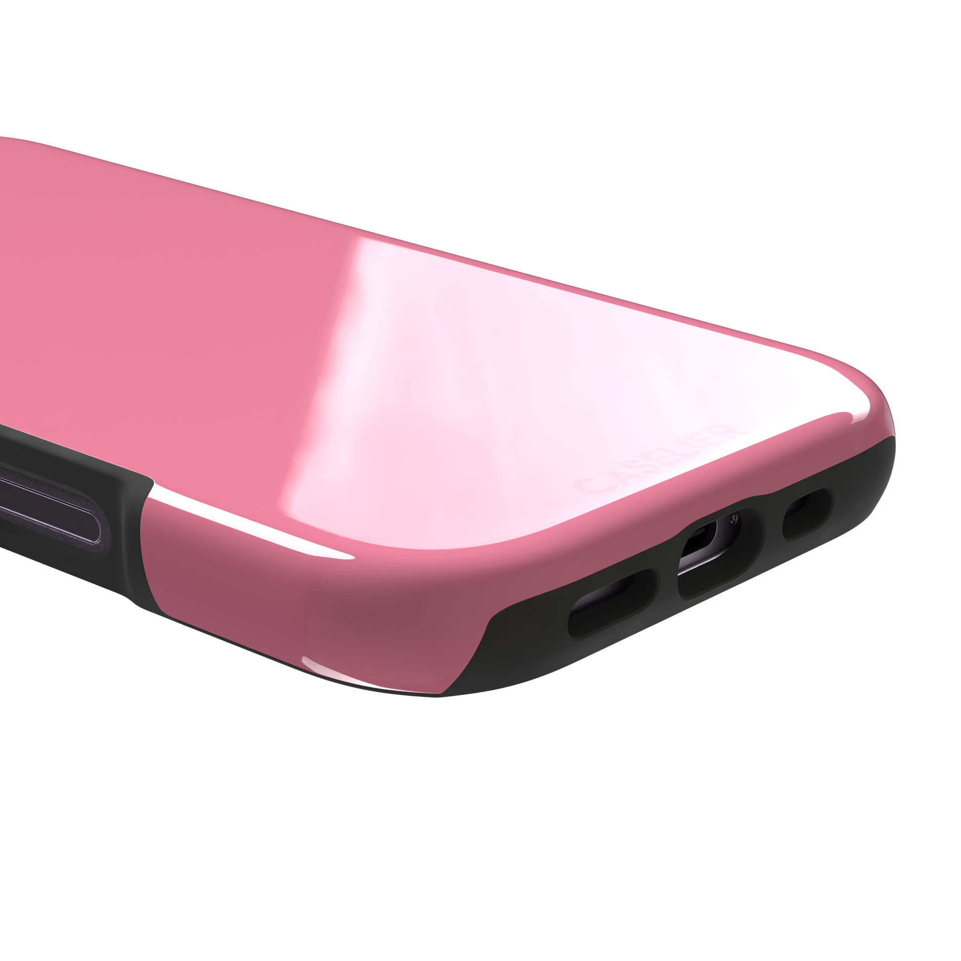 Solid light pink matte phone case, pale rose tone variant, phone case by Caselier — tough case, charging port detail