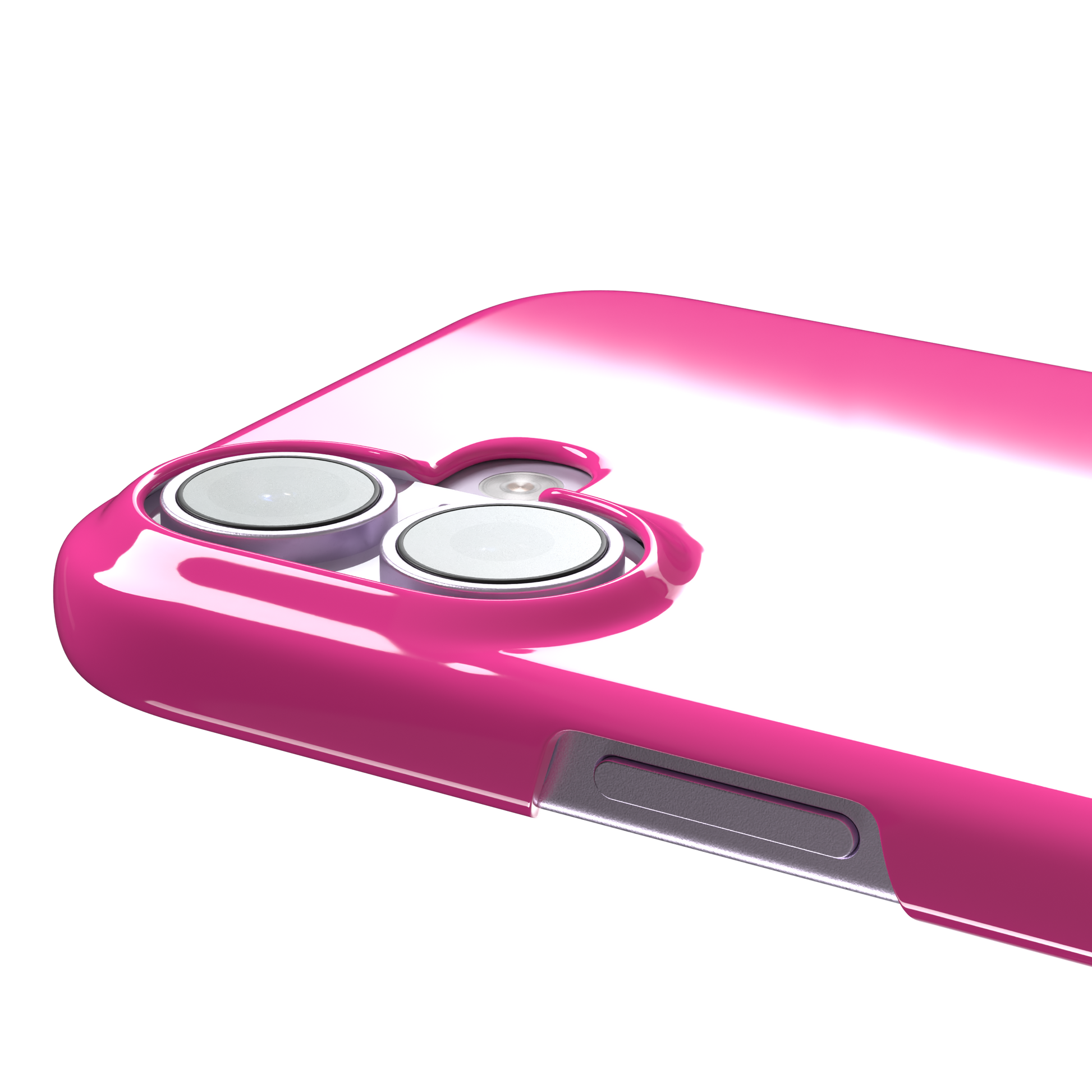 Solid hot pink matte phone case, vivid magenta-pink shade variant, phone case by Caselier — snap case, volume buttons detail