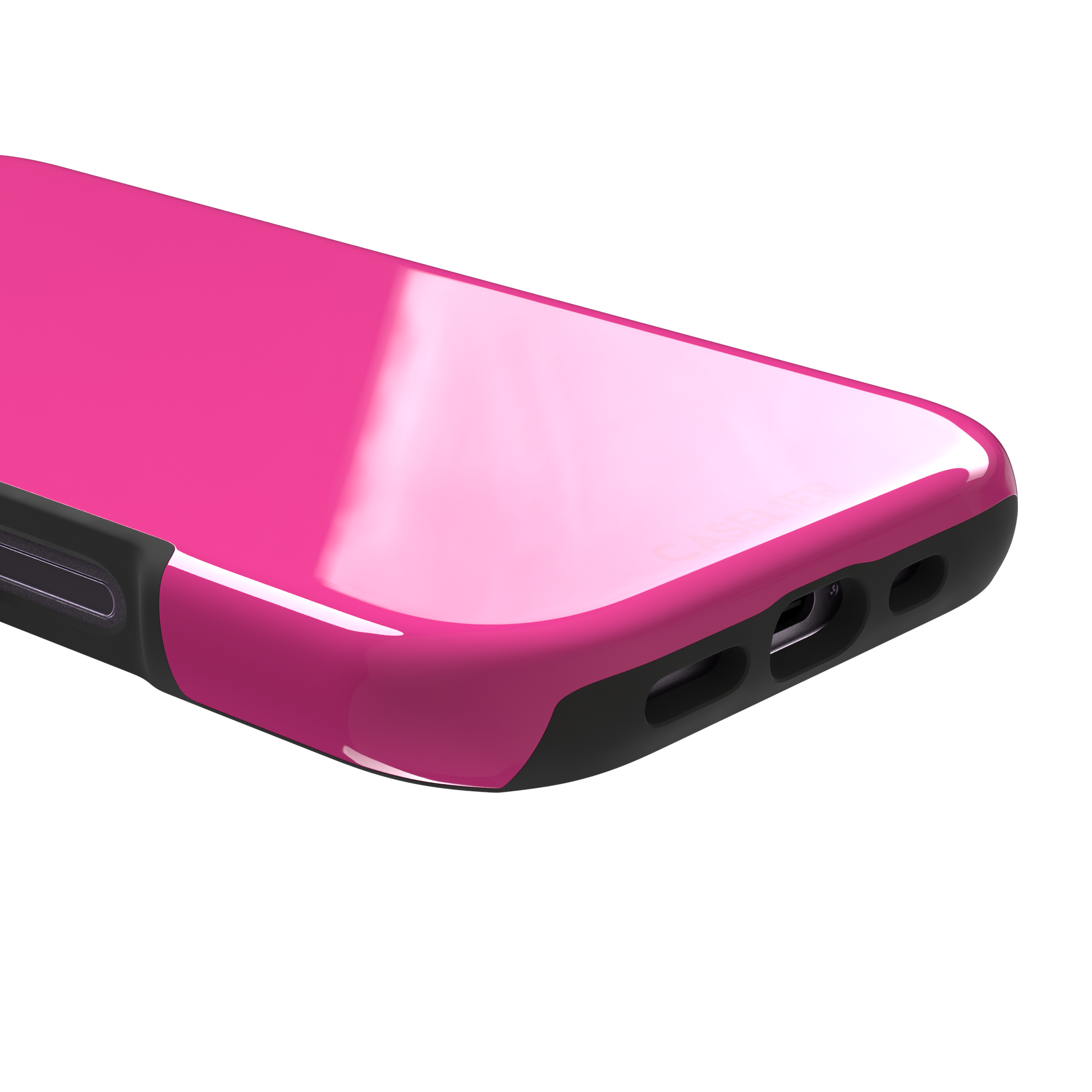 Solid hot pink matte phone case, vivid magenta-pink shade variant, phone case by Caselier — tough case, charging port detail