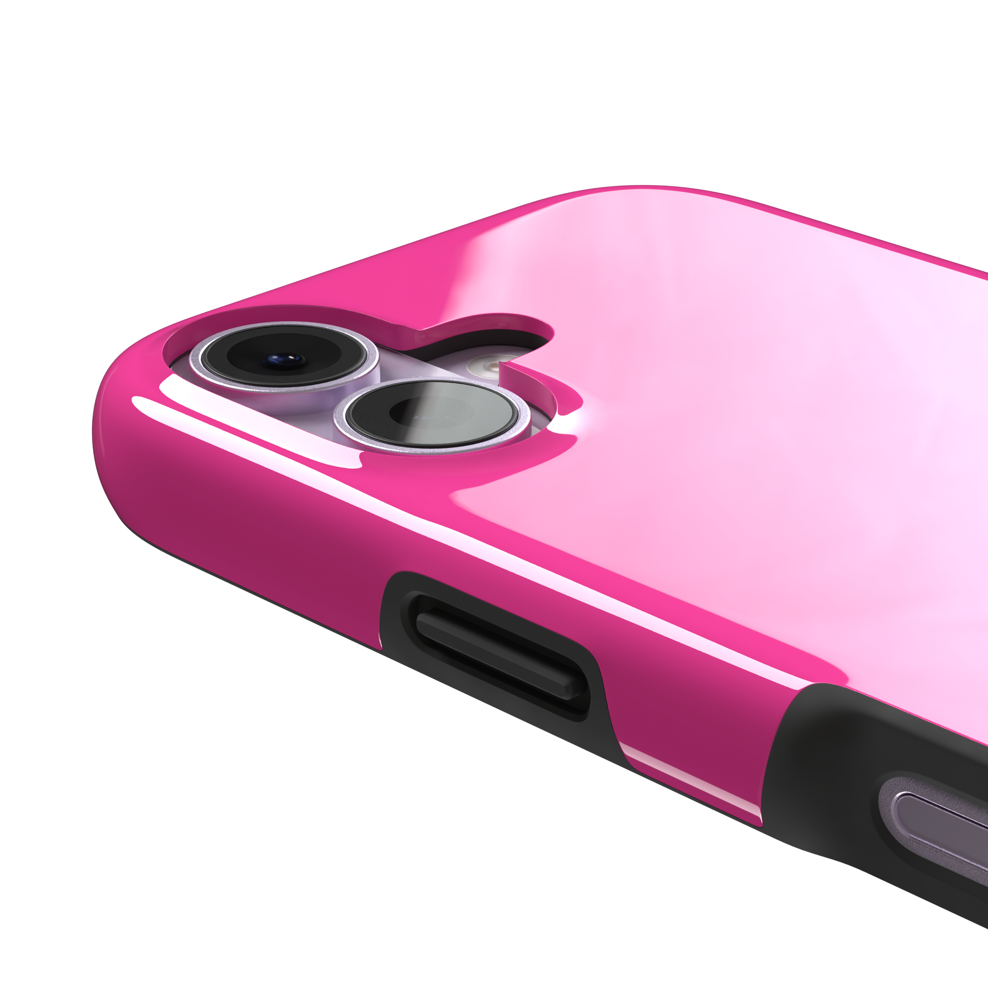 Solid hot pink matte phone case, vivid magenta-pink shade variant, phone case by Caselier — tough case, volume buttons detail