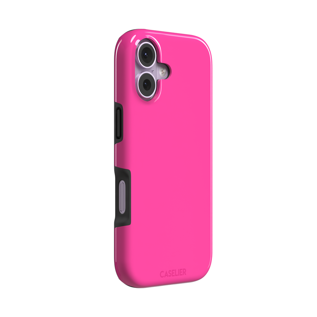 Solid hot pink matte phone case, vivid magenta-pink shade variant, phone case by Caselier — tough case, left view