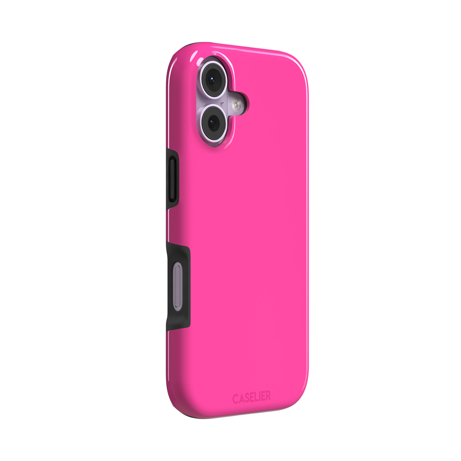 Solid hot pink matte phone case, vivid magenta-pink shade variant, phone case by Caselier — tough case, left view