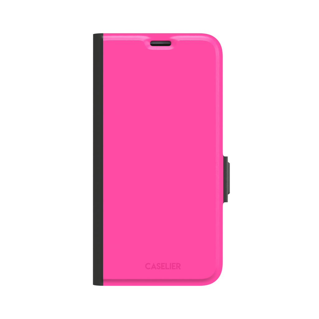 Solid hot pink matte phone case, vivid magenta-pink shade variant, phone case by Caselier — wallet case, front view